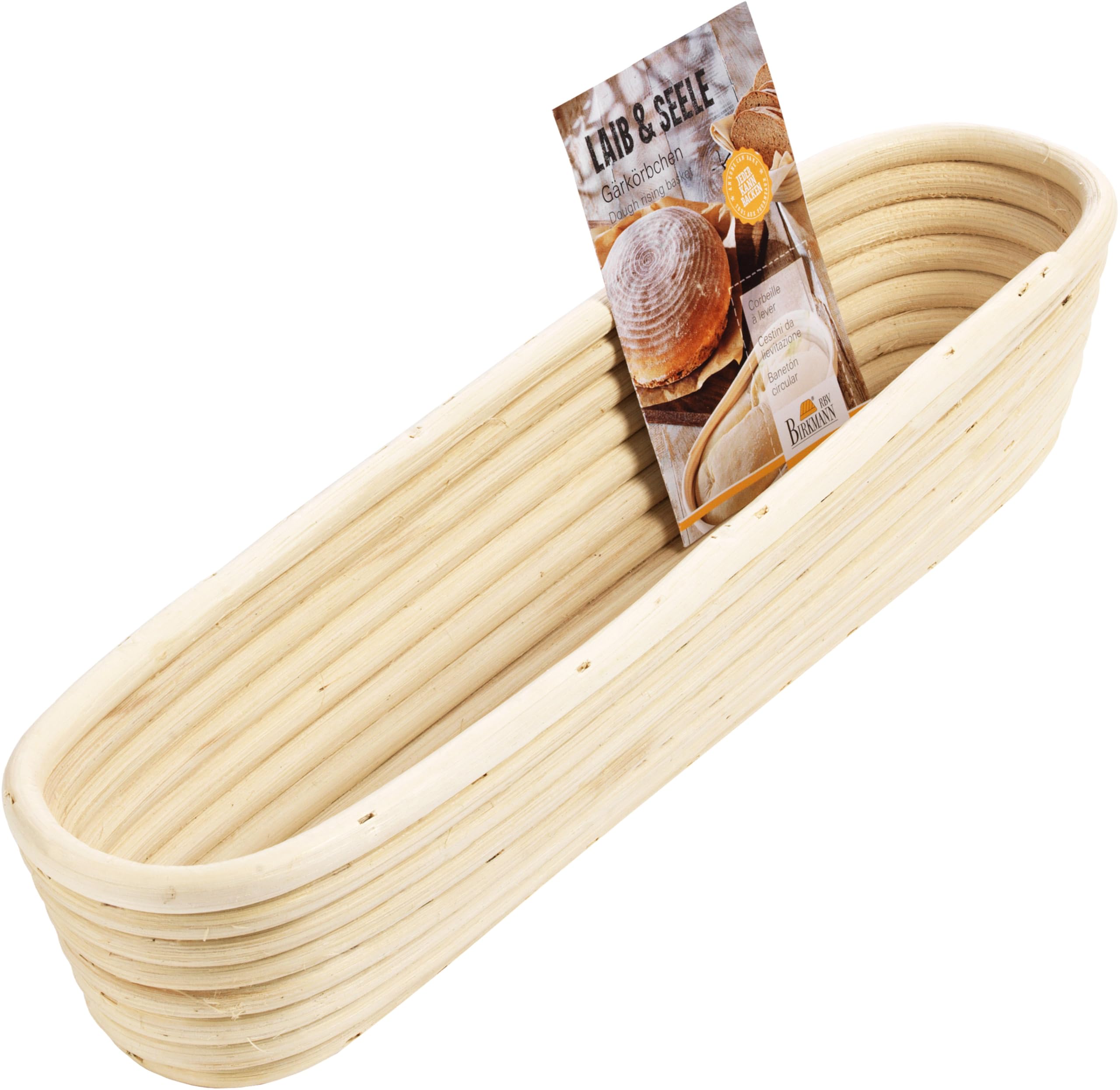 Birkmann, Laib & Seele, Gärkörbchen für Baguettes, 37 x 8,5 cm, Brotkorb für Teige und Brote, bis 750 g, aus natürlichem Peddigrohr, 209022