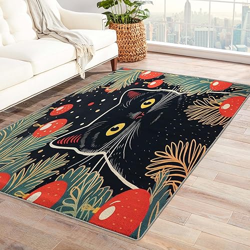 Miniatura 1 de Alfombra navideña para gatos y decoración del hogar, alfombra de 3 x 4 pies, alfombras negras para sala de estar, dormitorio, alfombra para amantes