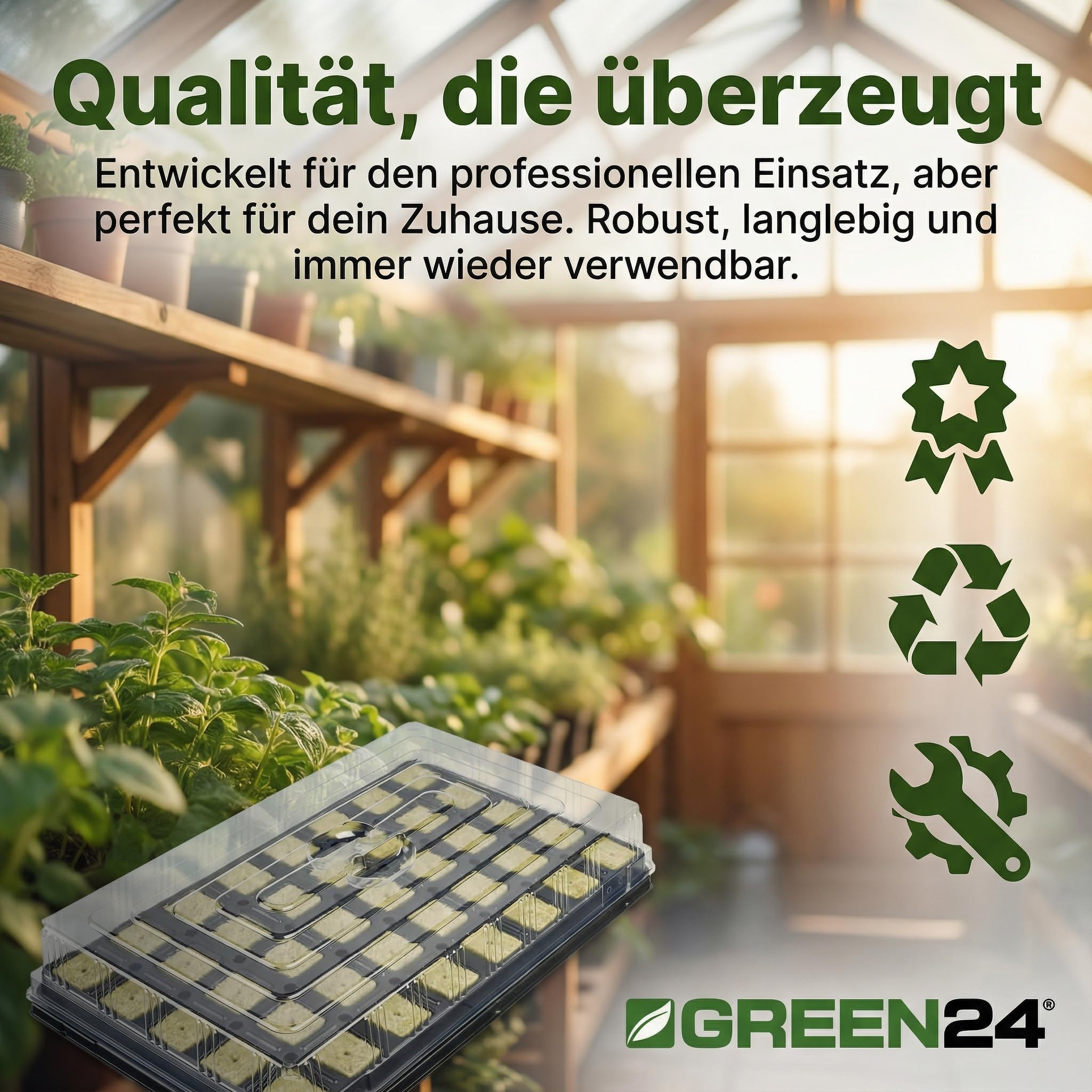 GREEN24 Anzuchthaus STW-40 inkl. 40 Steinwollewürfel 40x40x40mm - Anzuchthaus Steinwolle für Pflanzenanzucht und Hydroponik - Für Samen, Saatgut und Stecklinge