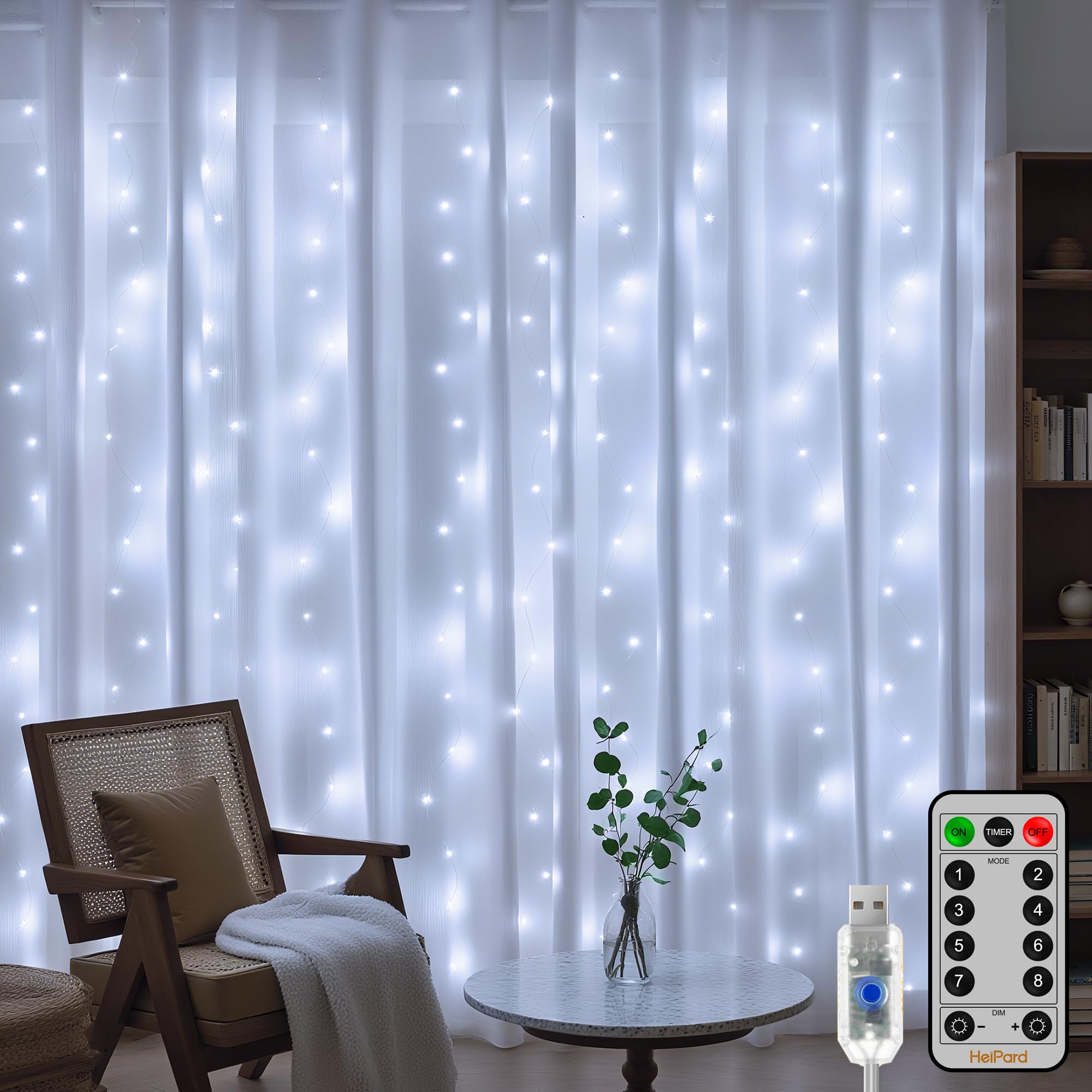 Guirlande Lumineuse Rideau Blanc 3M x 3M 300-LED Rideau Guirlande Lumineuse de Noël Jardin