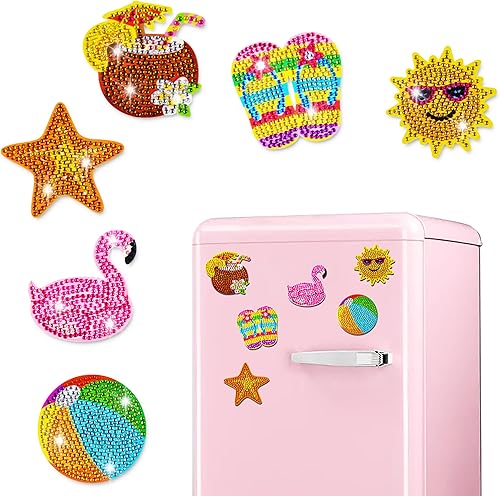 Mlife 6 imanes de pintura de diamante, imanes de nevera para adultos, niños pequeños, kits de arte de pintura de diamantes pequeños para