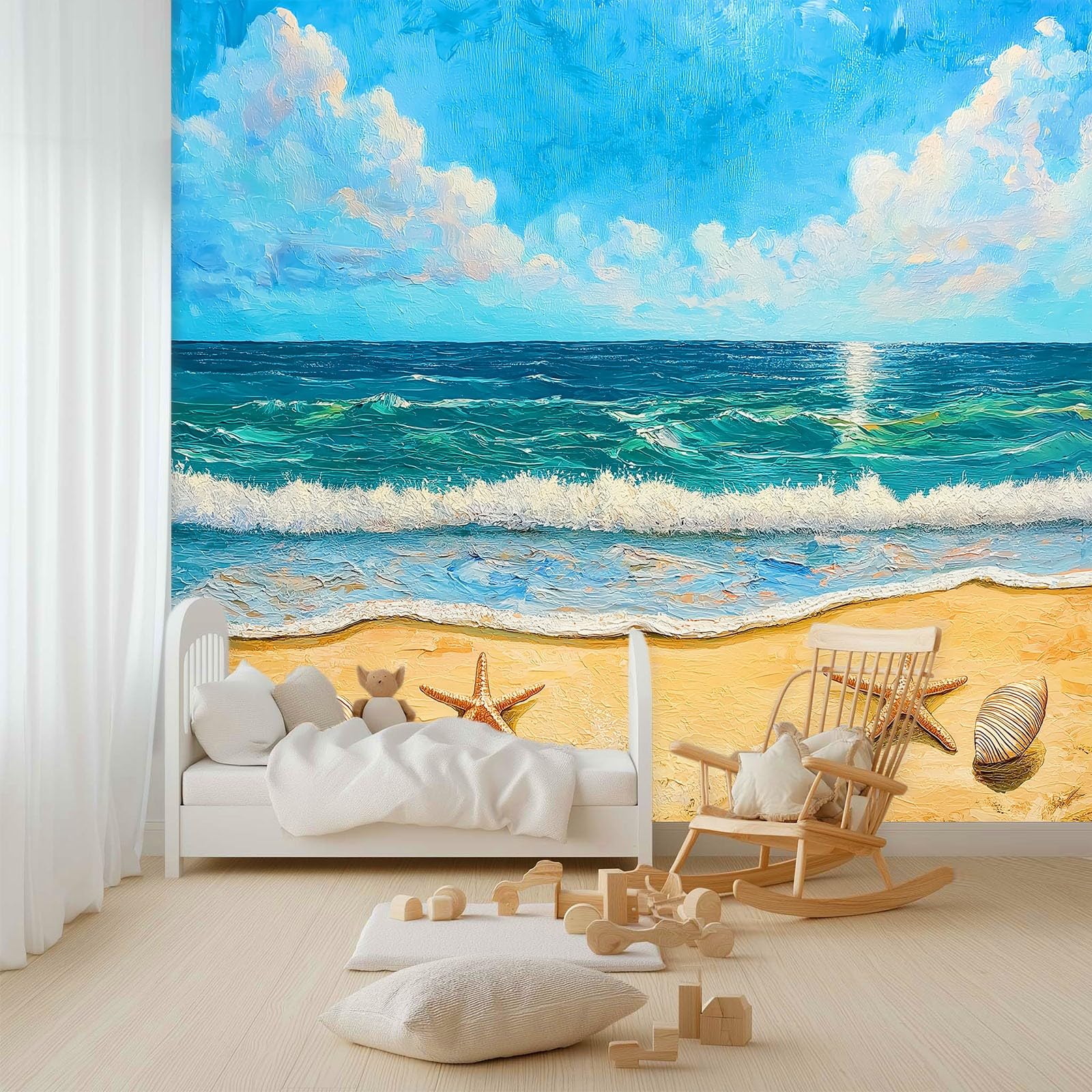 Niestandardowa fototapeta 3D, 300 x 210 cm, natura, muszle, rozgwiazda, mural, gruba włóknina, niebieska tapeta do salonu, tło telewizyjne