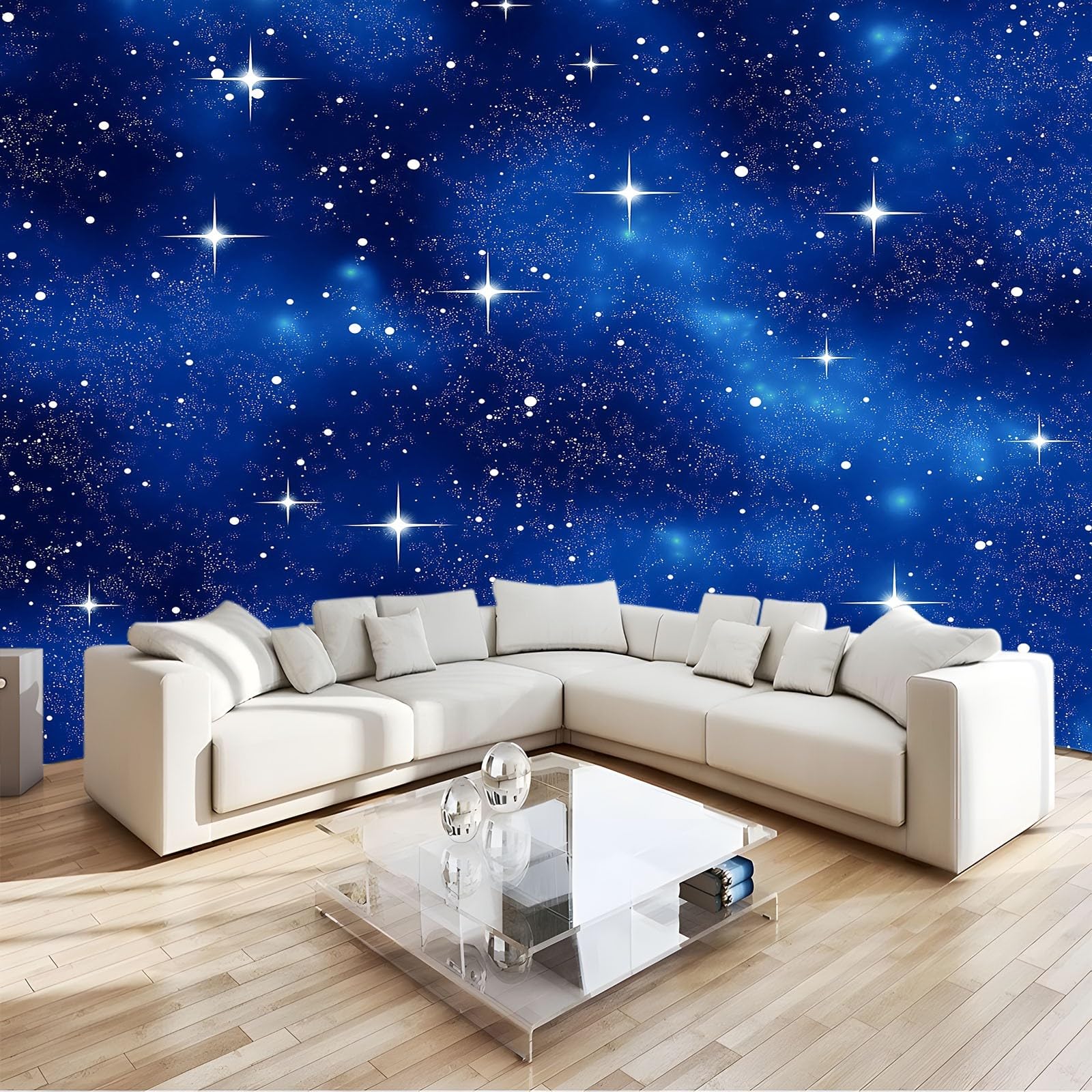 Fototapeta z włókniny 300 x 210 cm, galaktyka, gwiaździste niebo, gwiazdy, tapeta do salonu, nowoczesna tapeta z włókniny, XXL, tapeta ścienna, tapeta z motywem, efekt 3D, dekoracja ścienna, niebieska