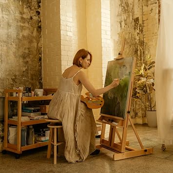 MEEDEN Large H-Frame Easel, Easel Stand for Paintings, Painting Easels, Easel Stand for Display, Solid Beechwood Wooden Easels for Painting Canvas, Holds Canvases Up to 78, Natural Color