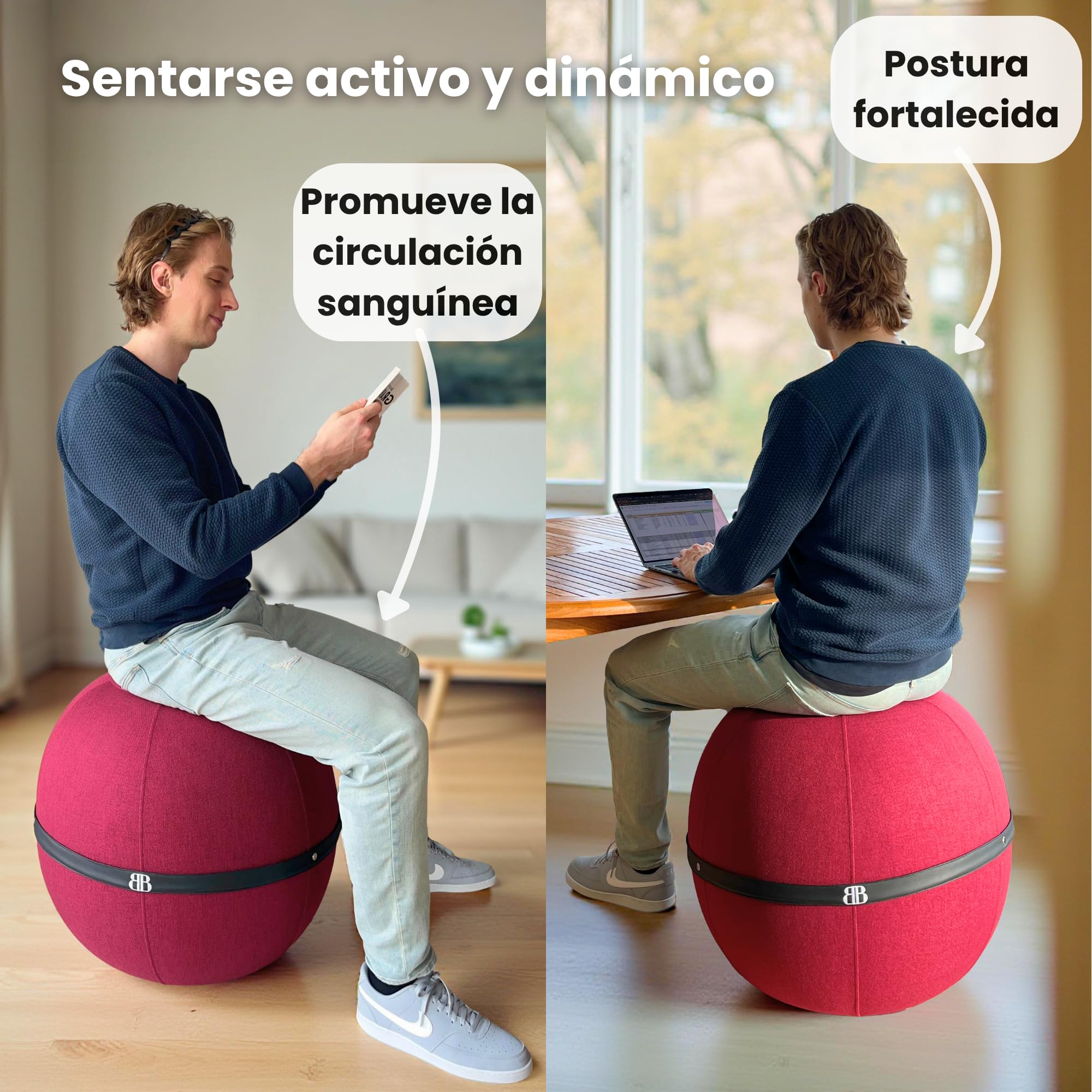 Pelota Oficina para Sentarse - Pelota Silla Trabajo y Yoga - Balón ergonómico antidolor de Espalda - Asiento dinámico y Postura Mejorada - Capacidad de 180 kg - Antideslizante