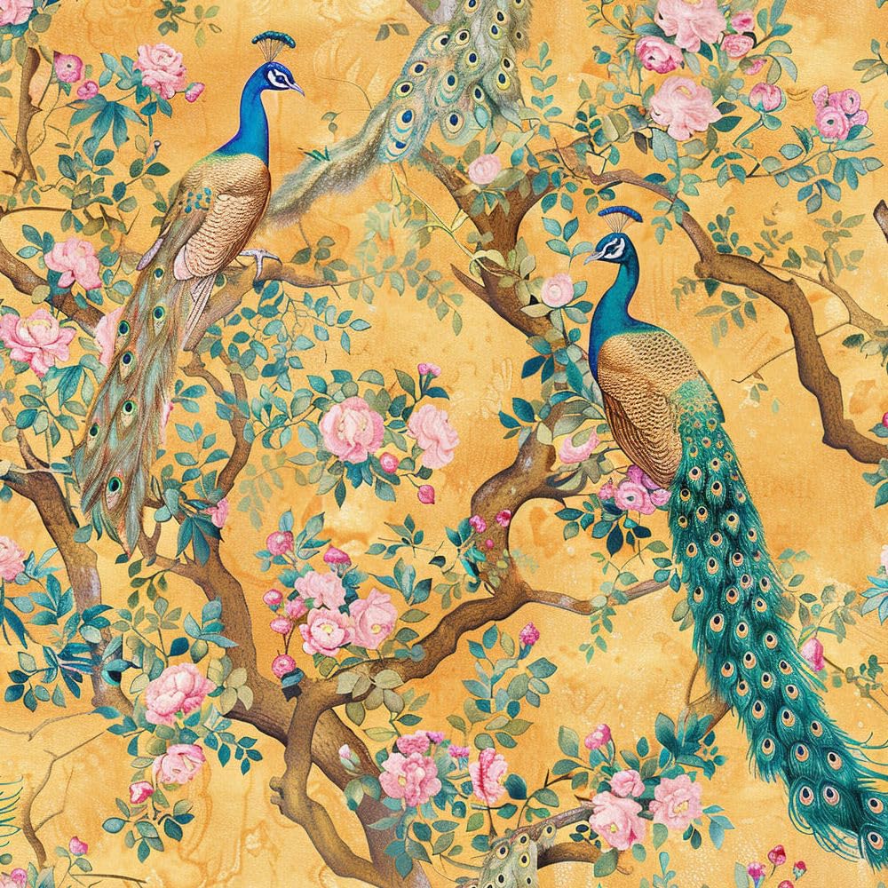 Jiaoqss O Peel And Stick Wallpaper Vintage Flowers Peacock Riental Self Adhesive Wallpaper Waterproof Vinyl Stick N Wallpaper Wall Cabinet Furniture Decorative Paper