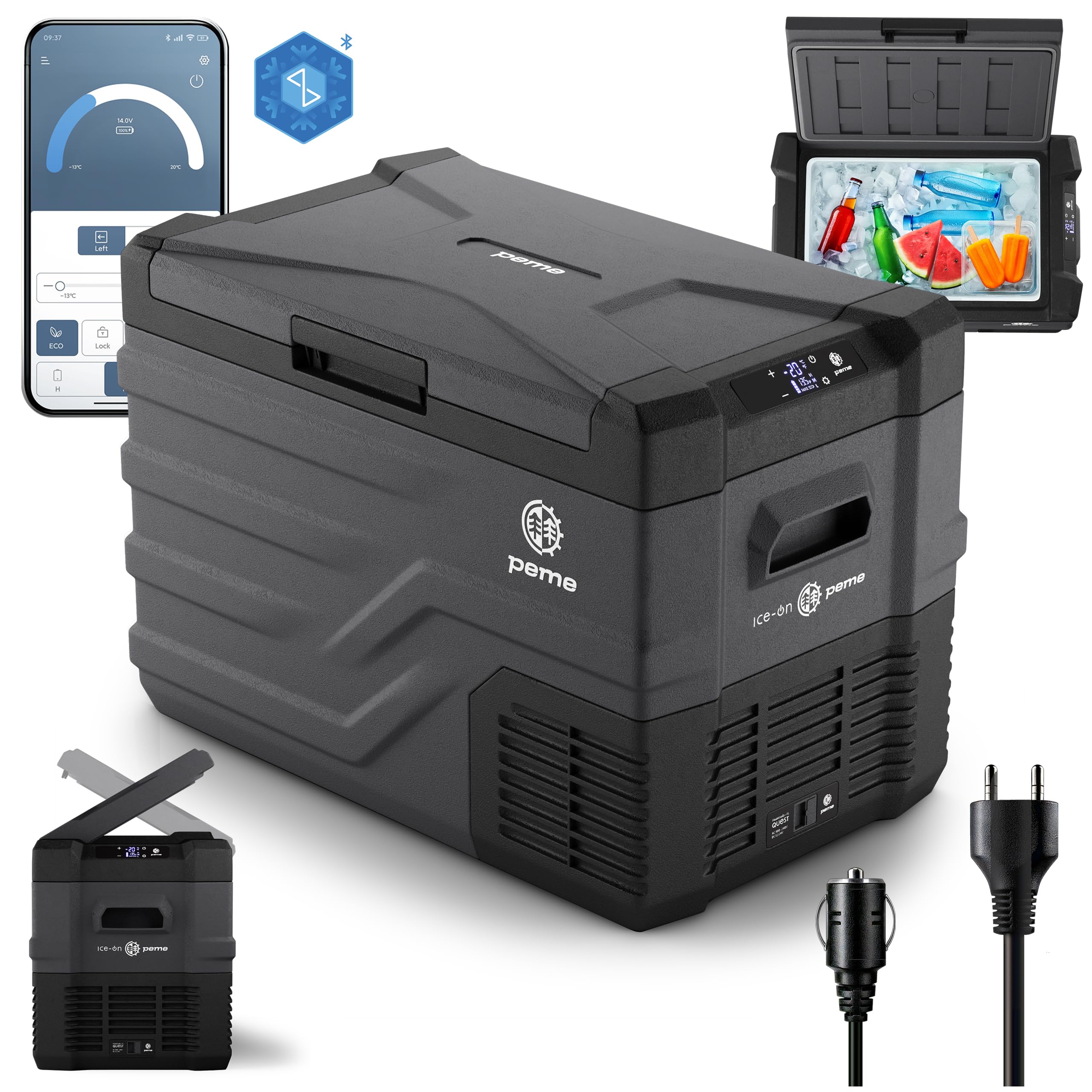 Peme Kühlbox Auto Kompressor Elektrisch Camping Kühlschrank Tragbar 35,3L 12V 24V 220-240V LCD Display