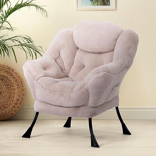 Miniatura 380 de HollyHOME - Silla perezosa grande de tela para sala de estar, silla de lectura, acogedora silla de descanso con reposabrazos, sofá de ocio, color