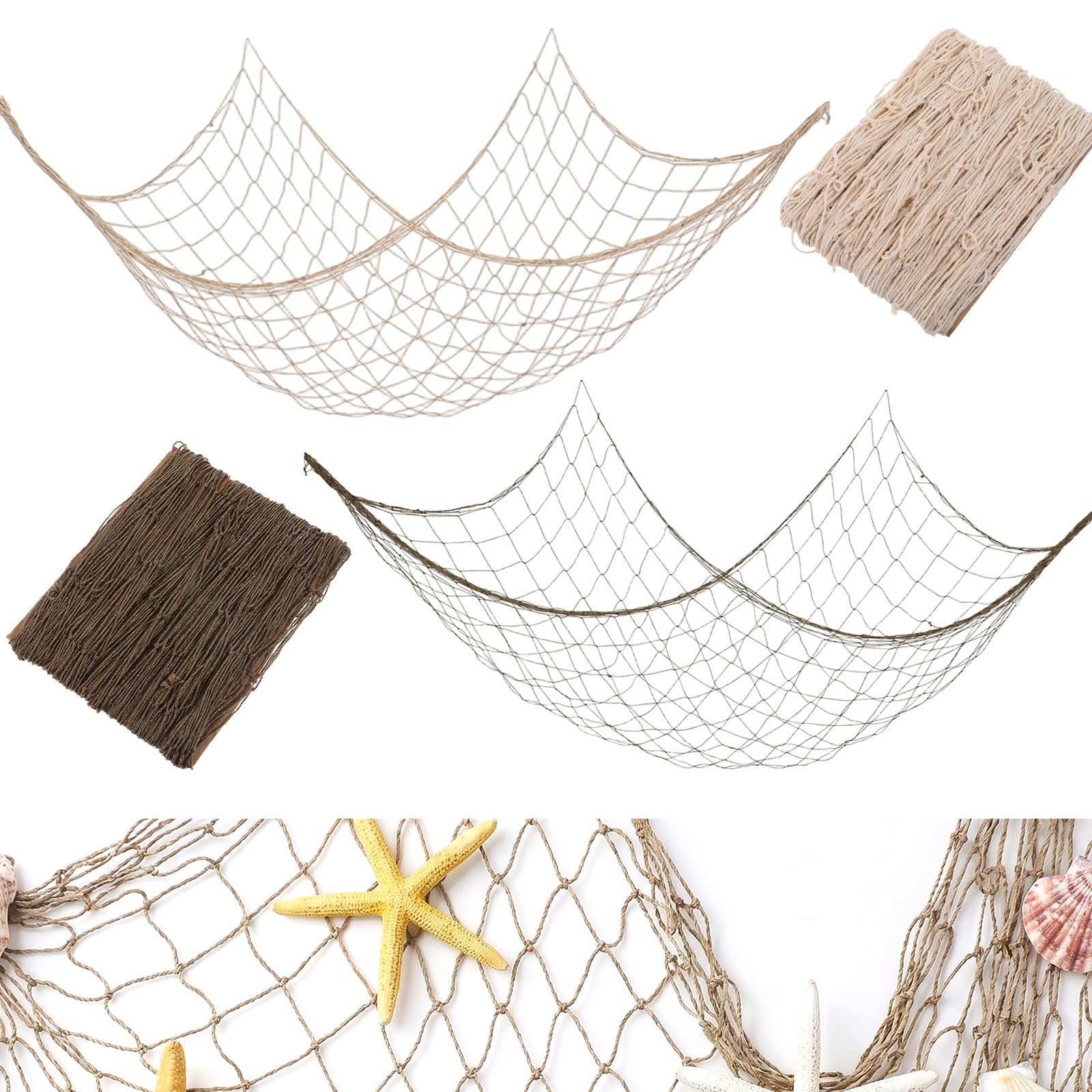 Jeffdad 2Pcs FishNet Decoration for Party, 1m x 2m Nautical Themed Fishnet