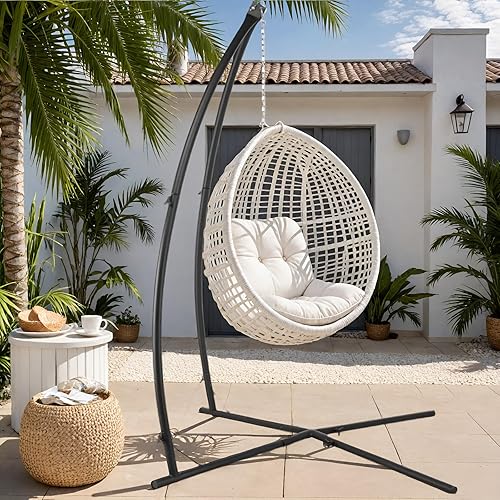 Miniatura 7 de AthLike Soporte de columpio para hamaca, silla colgante en C, de acero sólido para exteriores, solo construcción con hebilla y gancho de resorte,