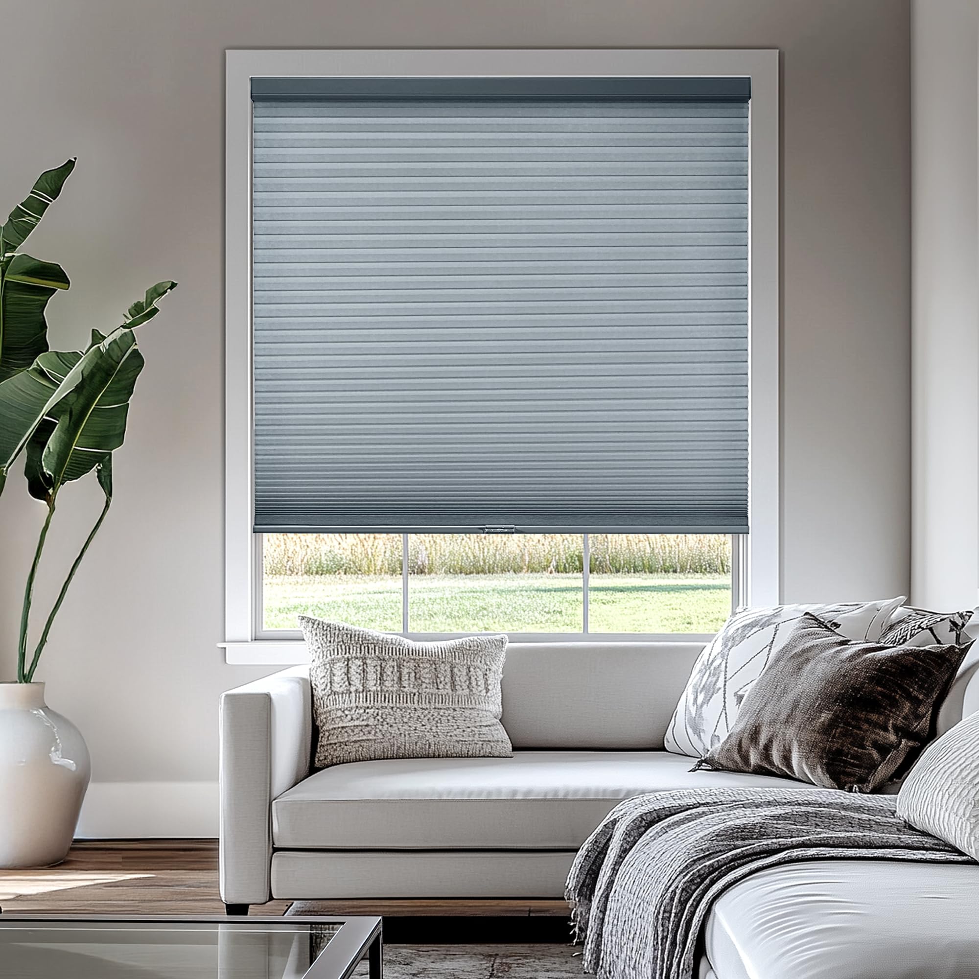 Chicology Privacy Single Cell Window Blind, Polyester Metal Plastic, Morning Pebble, 24" W x 64" H