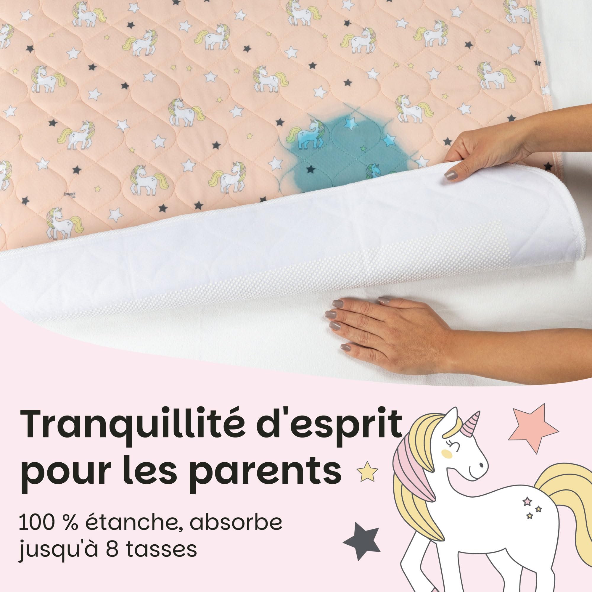 Lynmark® Alaise pour Matelas, Protège Matelas Imperméable pour Apprentissage de la Propreté, Couvre et Protège-Matelas Lavable pour Lit d’Enfant et Lit 1 Personne, Motif Licorne