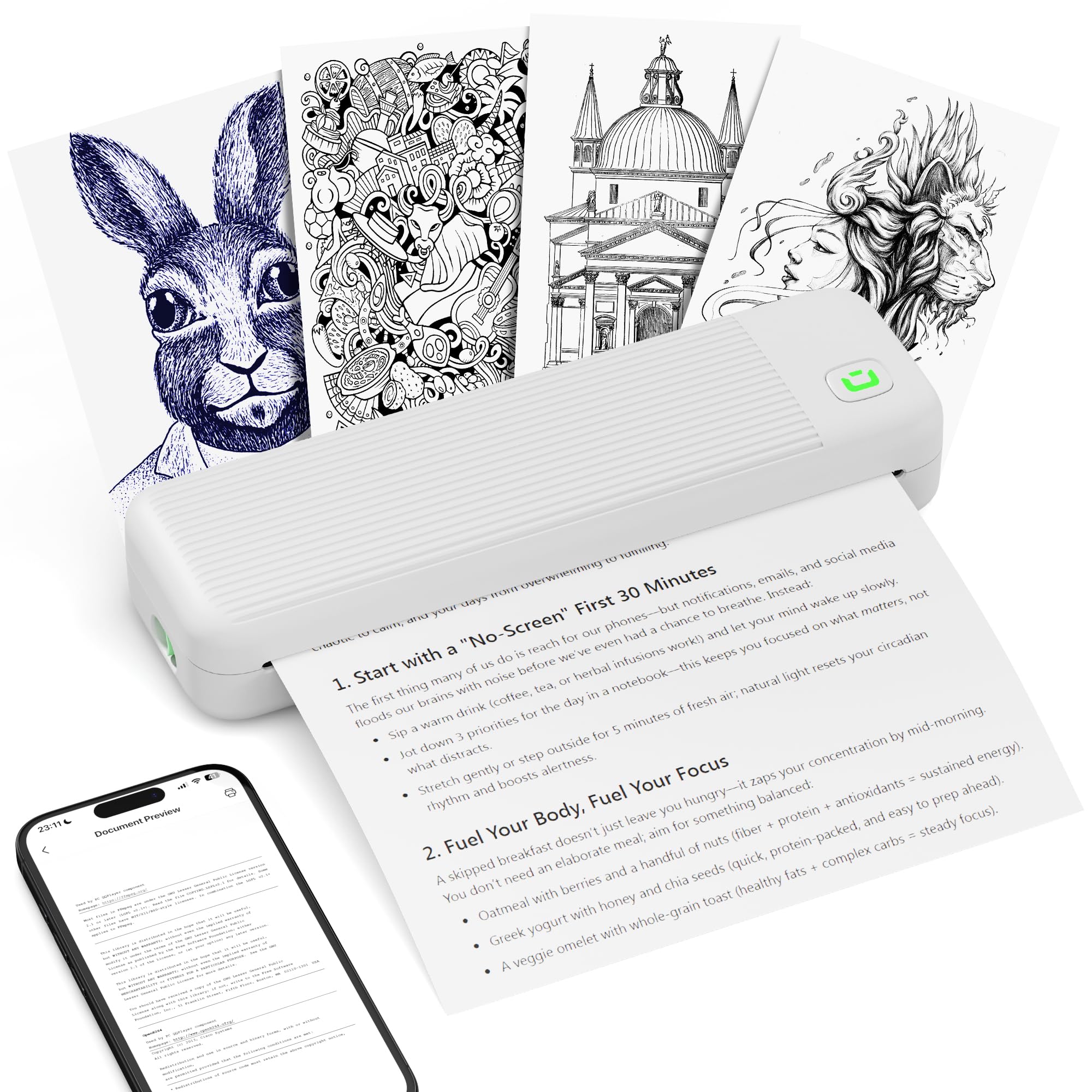 Impresora Termica Portatil A4, Impresora Portátil Inalámbrica Compatible con IOS/Android y Mac/Windows,Impresora Bluetooth & impresora Móvil Sin Tinta para Uso en Oficina,Hogar y Movimiento