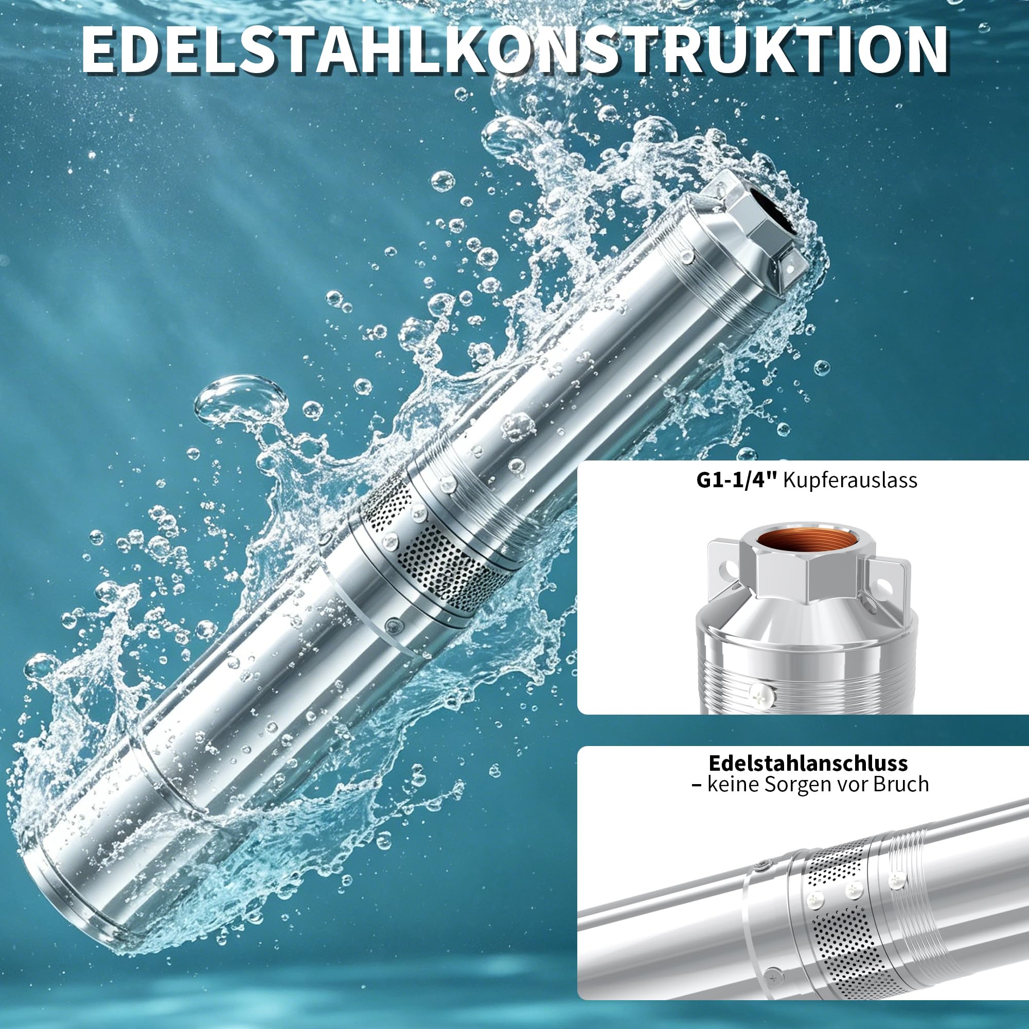 FOTING 750 W Tiefbrunnenpumpe 1 HP Brunnenpumpe 118 L/min Tauchpumpe max. | Förderhöhe 75 m Rohrpumpe 230 V 50 Hz Sandpumpe IP68 für Süßwasserversorgung Bewässerung