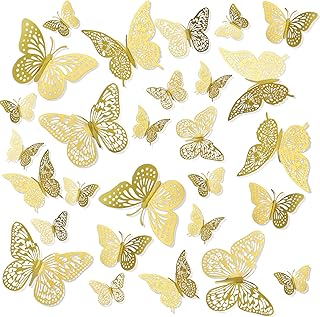 Butterfly Decorations, 24 PCS, Butterfly Wall Decor, Room Decor, 3 Styles 3 Sizes, 3D Butterfly Decor, Butterfly Birthday Party Decorations, Butterfly Cake Decorations, Gold Butterfly Decorations