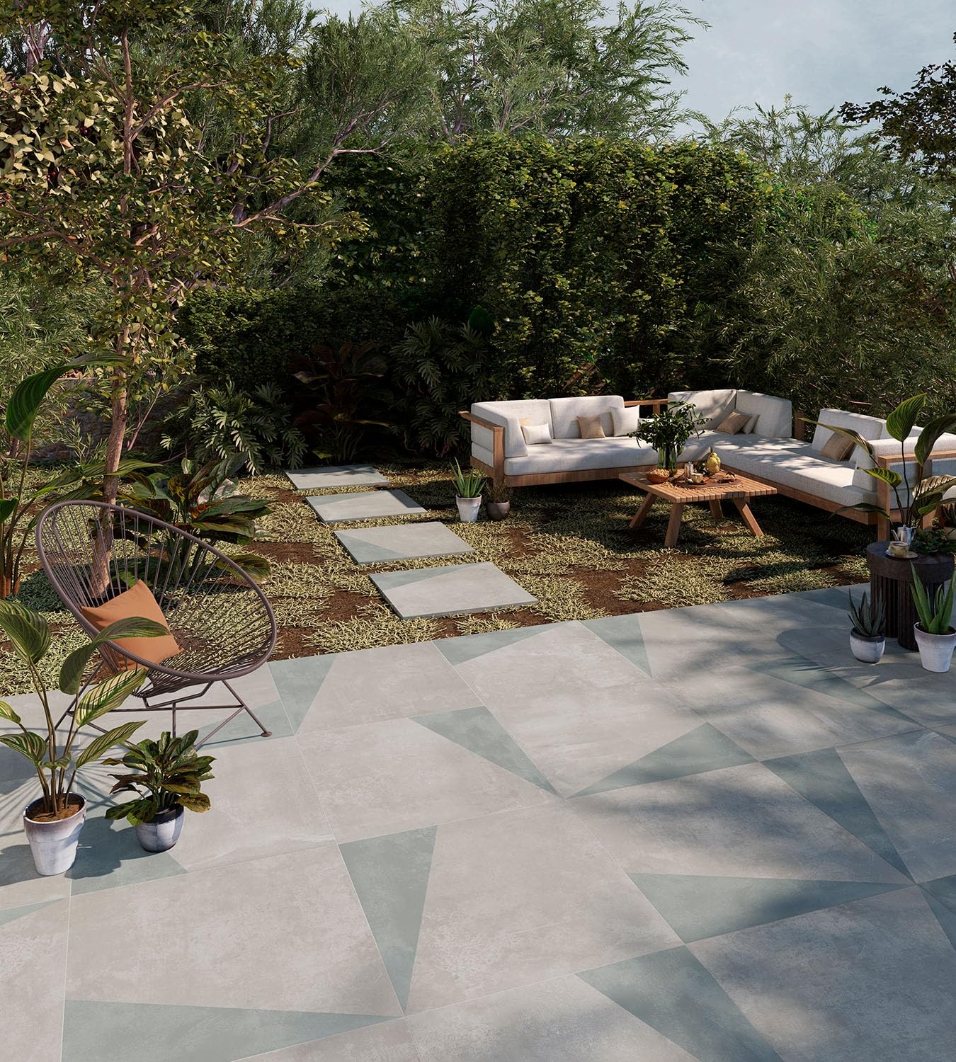 Grey Triangle Outdoor Garden Tiles Patio Paving Slabs Porcelain Foor Tile Coaster Size Cut Sample