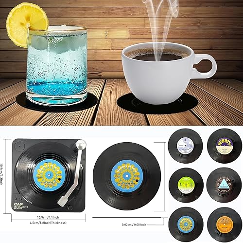 Miniatura 3 de 6 posavasos de vinilo para discos, almohadillas de bebidas únicas con temática musical, divertidos regalos de inauguración de la casa para hombres y