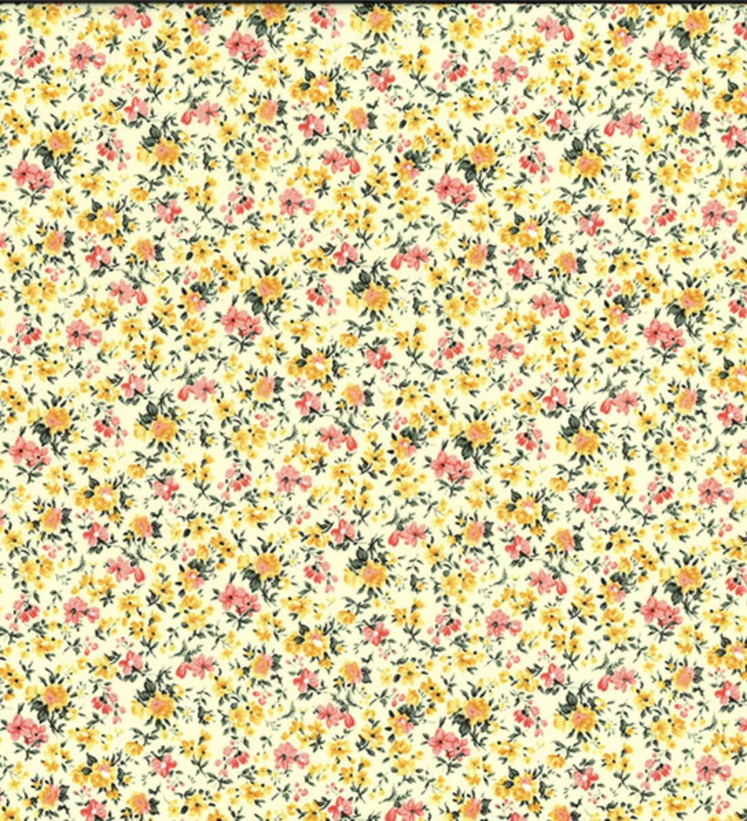 Pyrhan Little Wild Flowers 100% Cotton Fabric By the Metre, Sewing Material 45-inch Wide Floral Print Cotton Material by the metre. Ideal to use with Any Lining Fabric, Making Fat Quarters