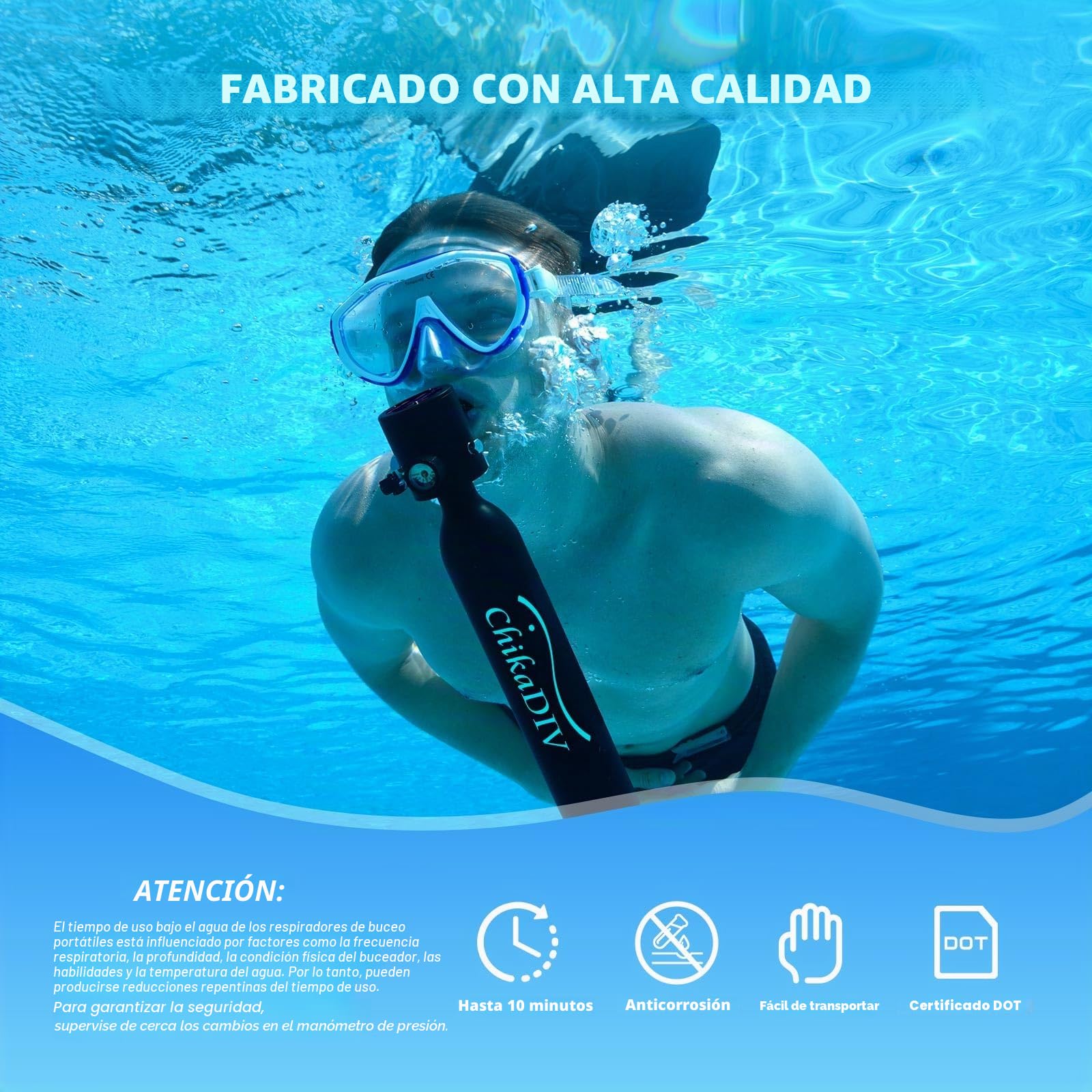 0.5L Botella Aire Buceo Mini Botella Buceo para Buceador Respirador Subacuático para Viajes Buceo Equipo de Buceo para Nadar Rescate