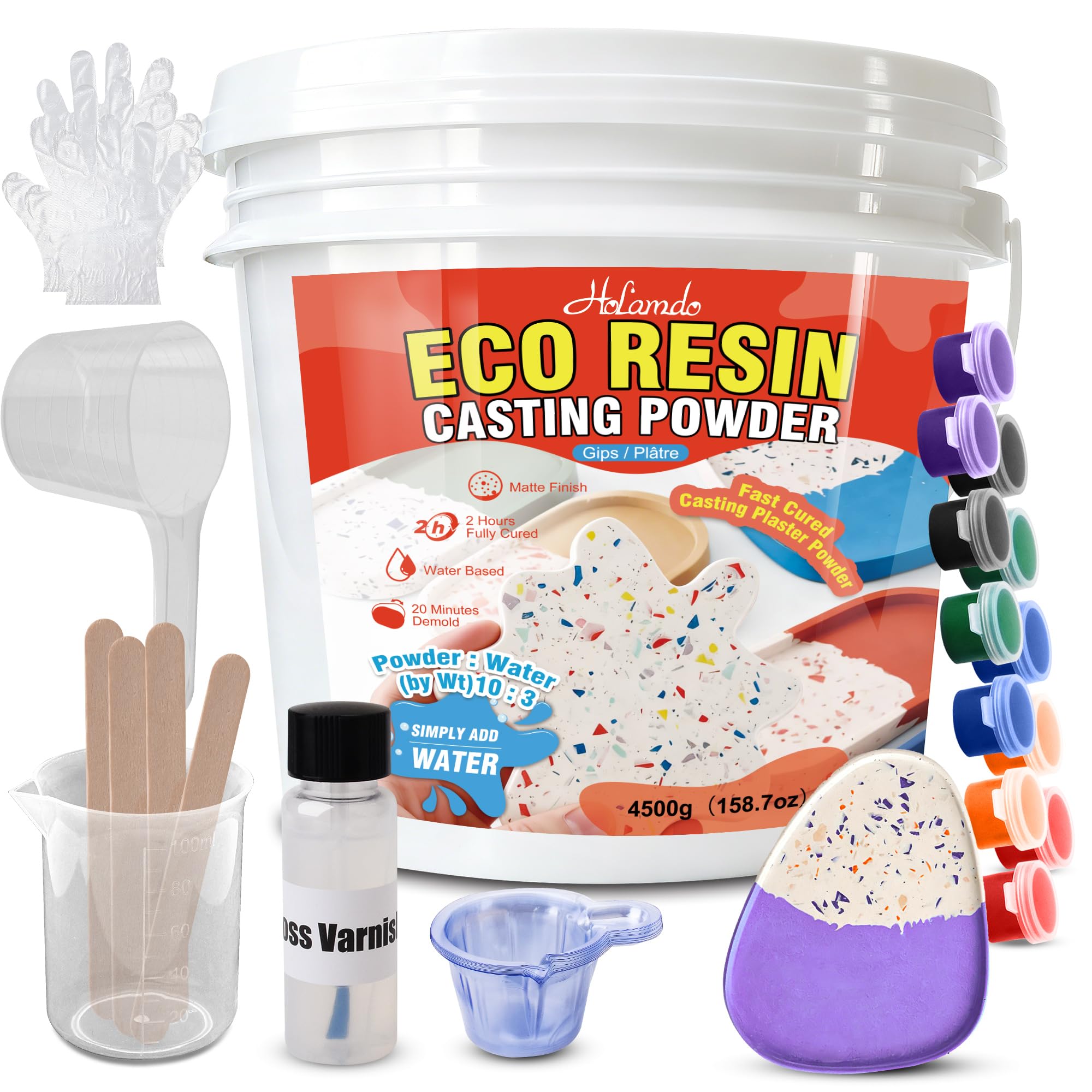 Polvere di Ceramica Bianca 4500g, polvere per colata resina ecologica, gesso attivato acqua, rapida polimerizzazione facile da miscelare autolivellante, per fai da te, arte domestica e stampi | Asciugatura rapida, 20-30 minuti, facile da mescolare, per pr