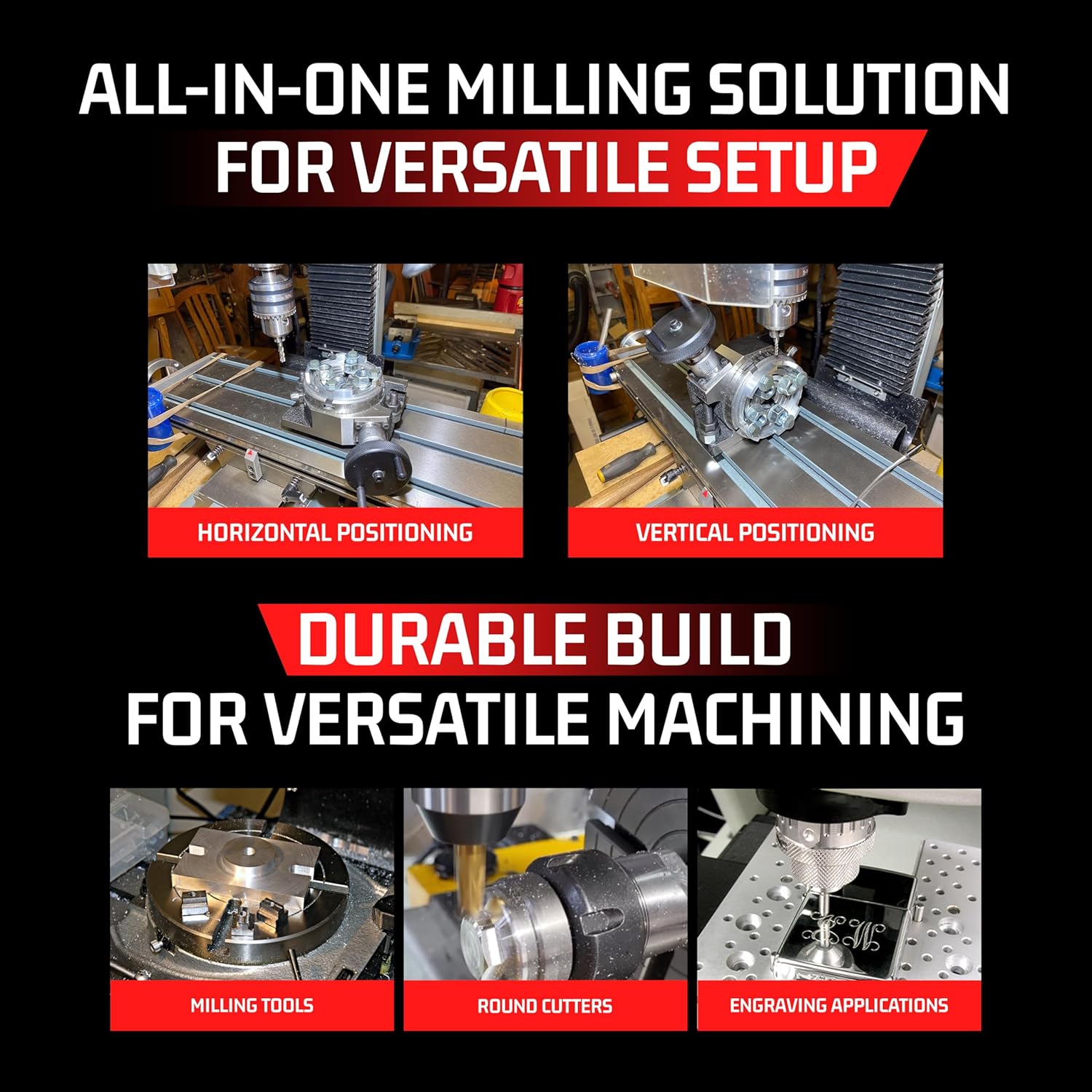 4" (100mm) Rotary Table for Milling Machine - Horizontal & Vertical Mount Setup with 80mm Self Centering Chuck, Back Plate & T-Nuts - Precision Cutting Tool for Wood & Metalworking