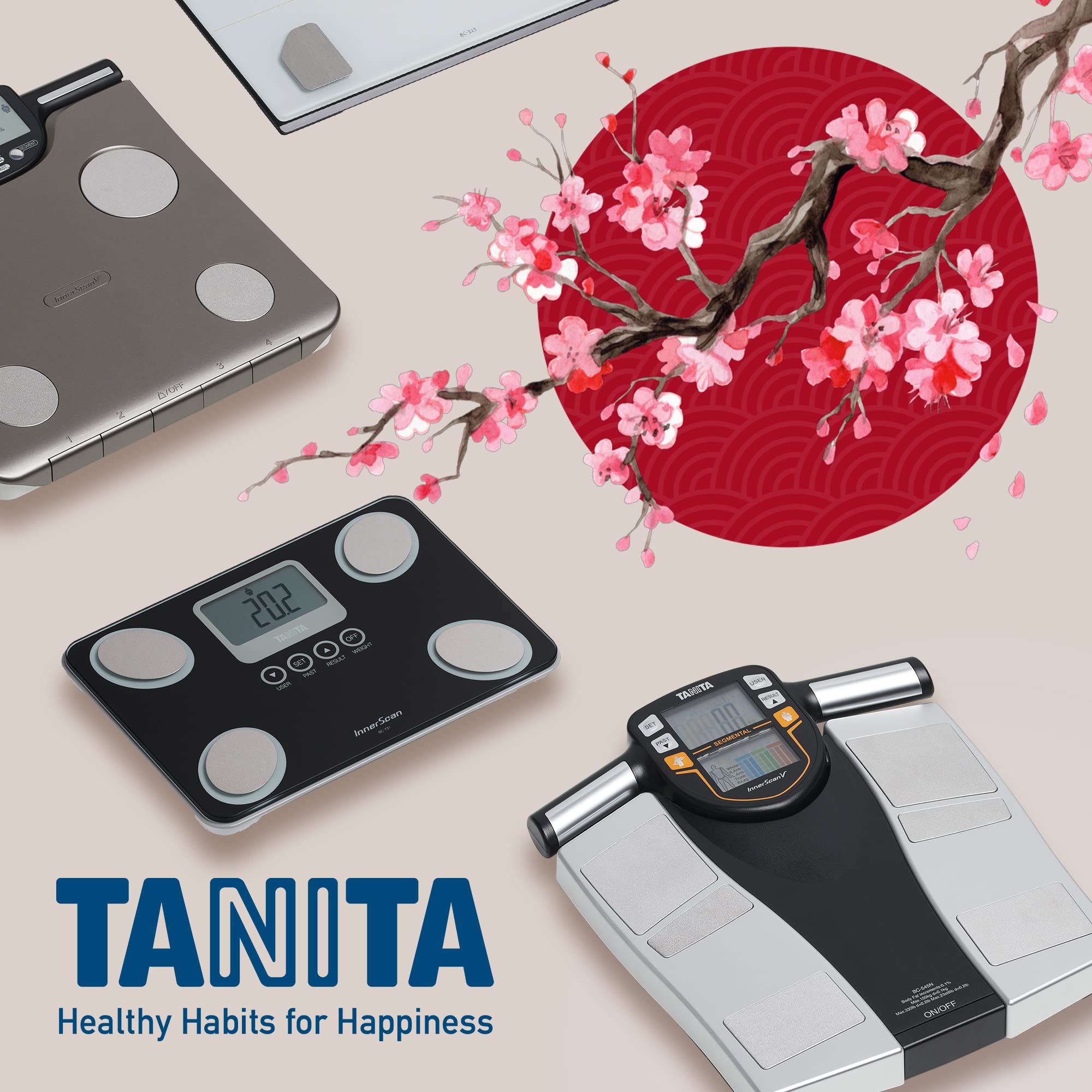 TANITA BC-731 Monitor della Composizione Corporea Innerscan Compatto in Vetro, Display LCD, di Facile Lettura, 10 Misurazioni, Bianco