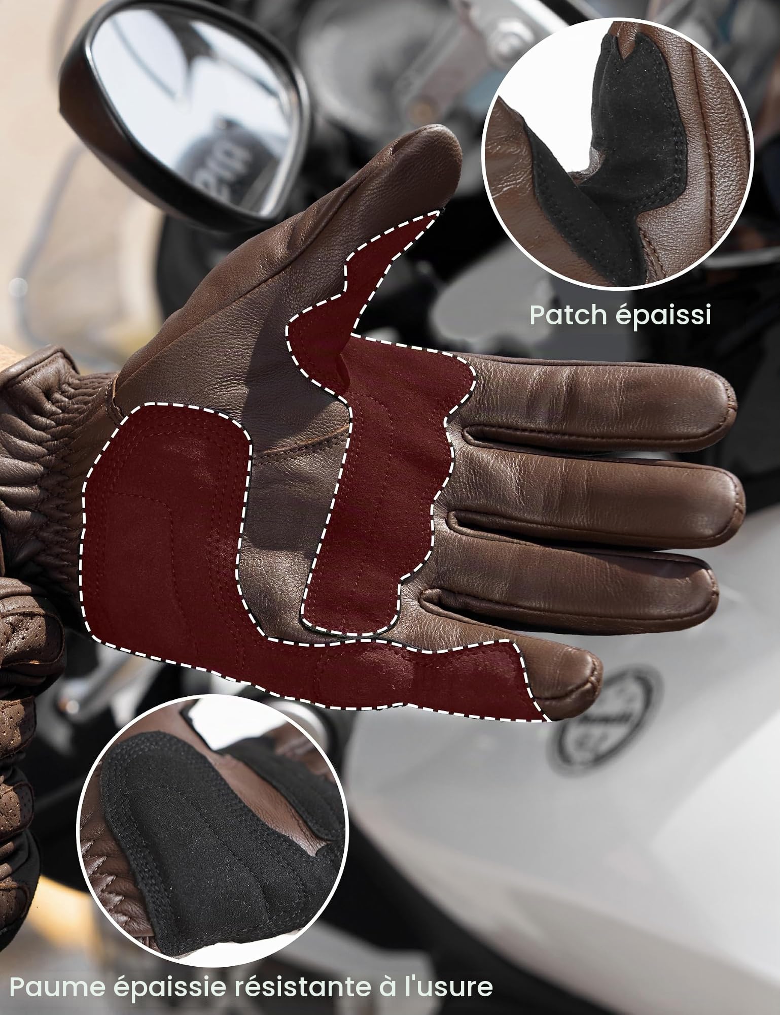 INBIKE Gants Moto Rétro Homologué CE 100% Cuir pour Homme à Écran Tactile Plein Doigts Respirant Antichoc Antidérapant pour la Course de Moto VTT