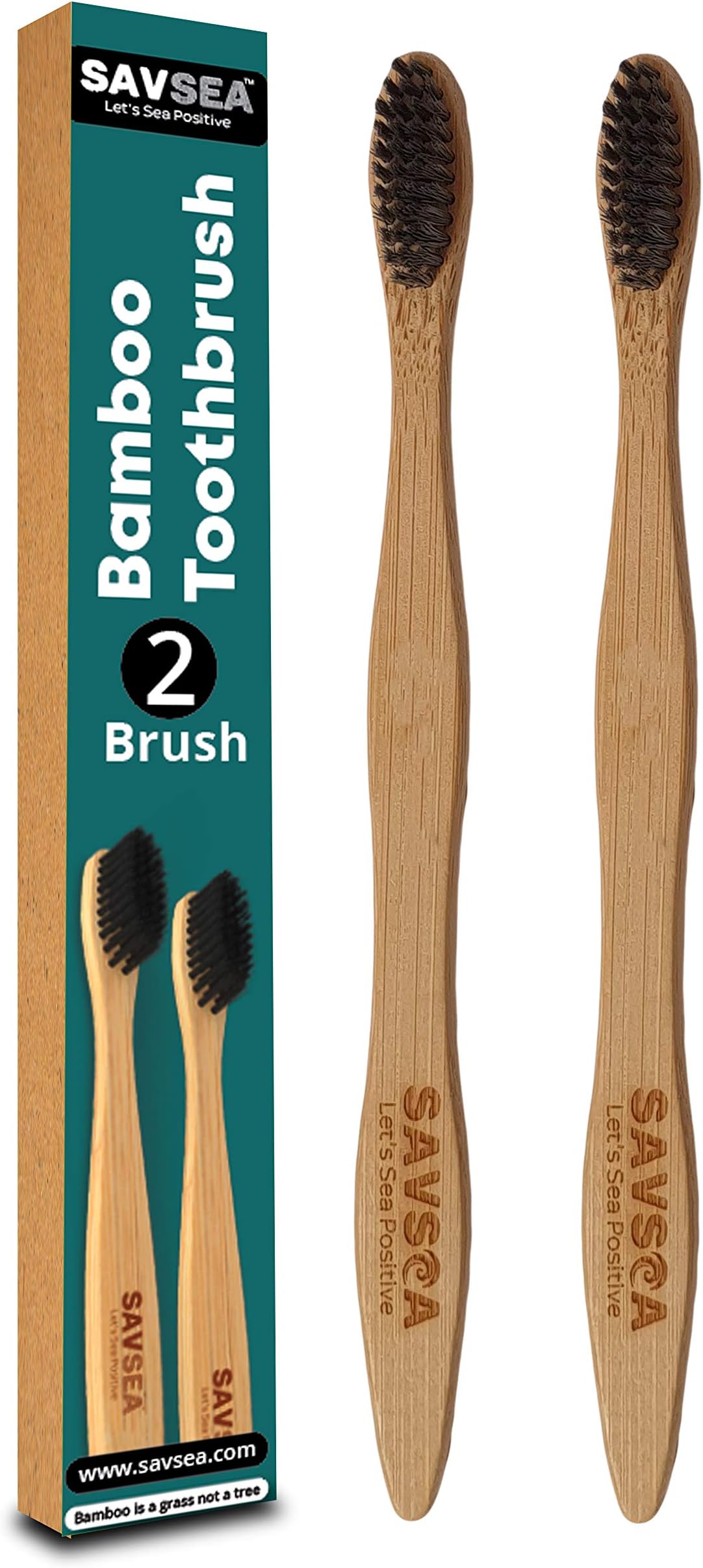 Bamboo toothbrush soft bristles| Eco Friendly wooden charcoal toothbrush with medium bristles for adults - 2pcs of bamboo toothbrush