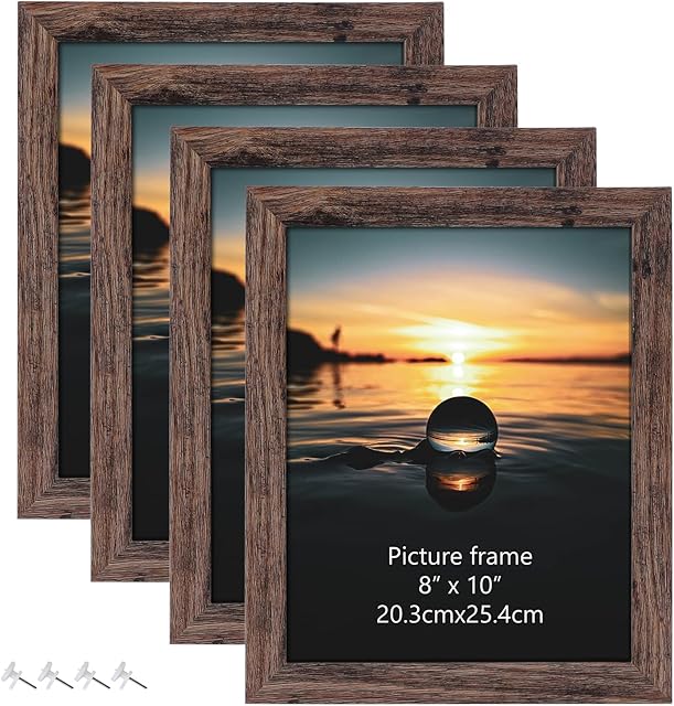 HORLIMER 10x8 Photo Frames Set of 4, Wooden Picture Frames Rustic Brown for Tabletop or Wall Mounting