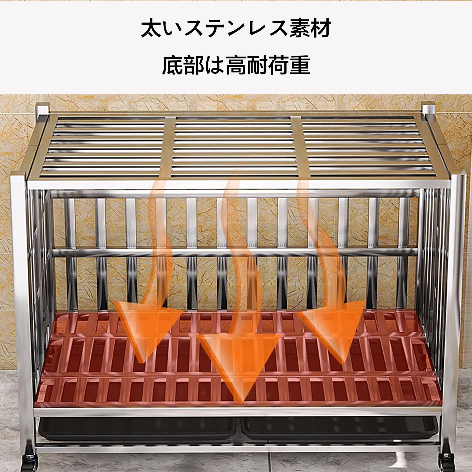 kilogorge 大型犬 ゲージ ステンレス鋼製犬用ケージ キャスター付き 耐