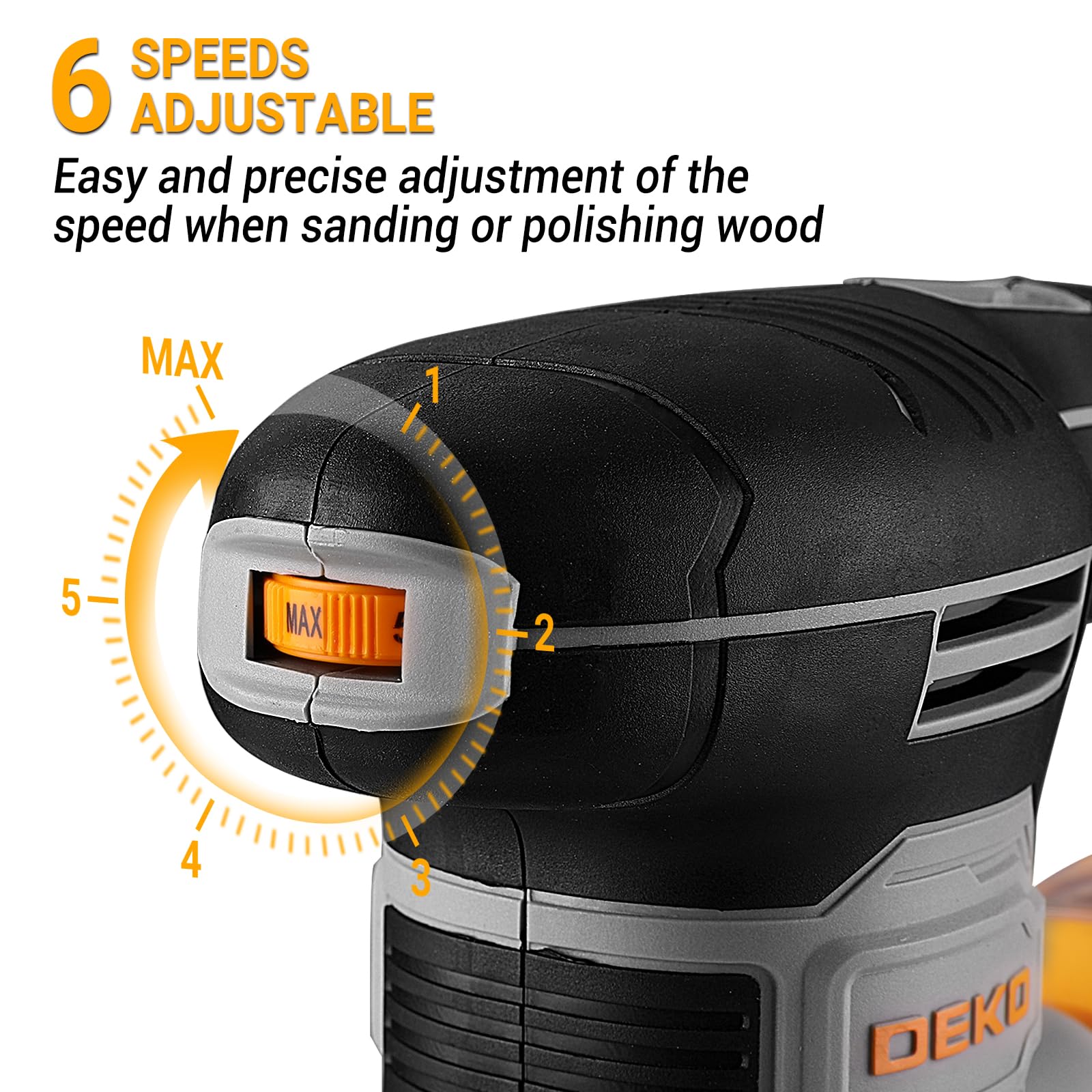 DEKOPRO 3-IN-1 Orbital Sanding Machine: Multi-Function Sander 300W 13000RPM Detail,Sheet Sanders and Orbital Sanders Corded with 9 pcs Sandpapers,6-Speed Electric Hand Sander Tool Set for Wood Working - Image 3