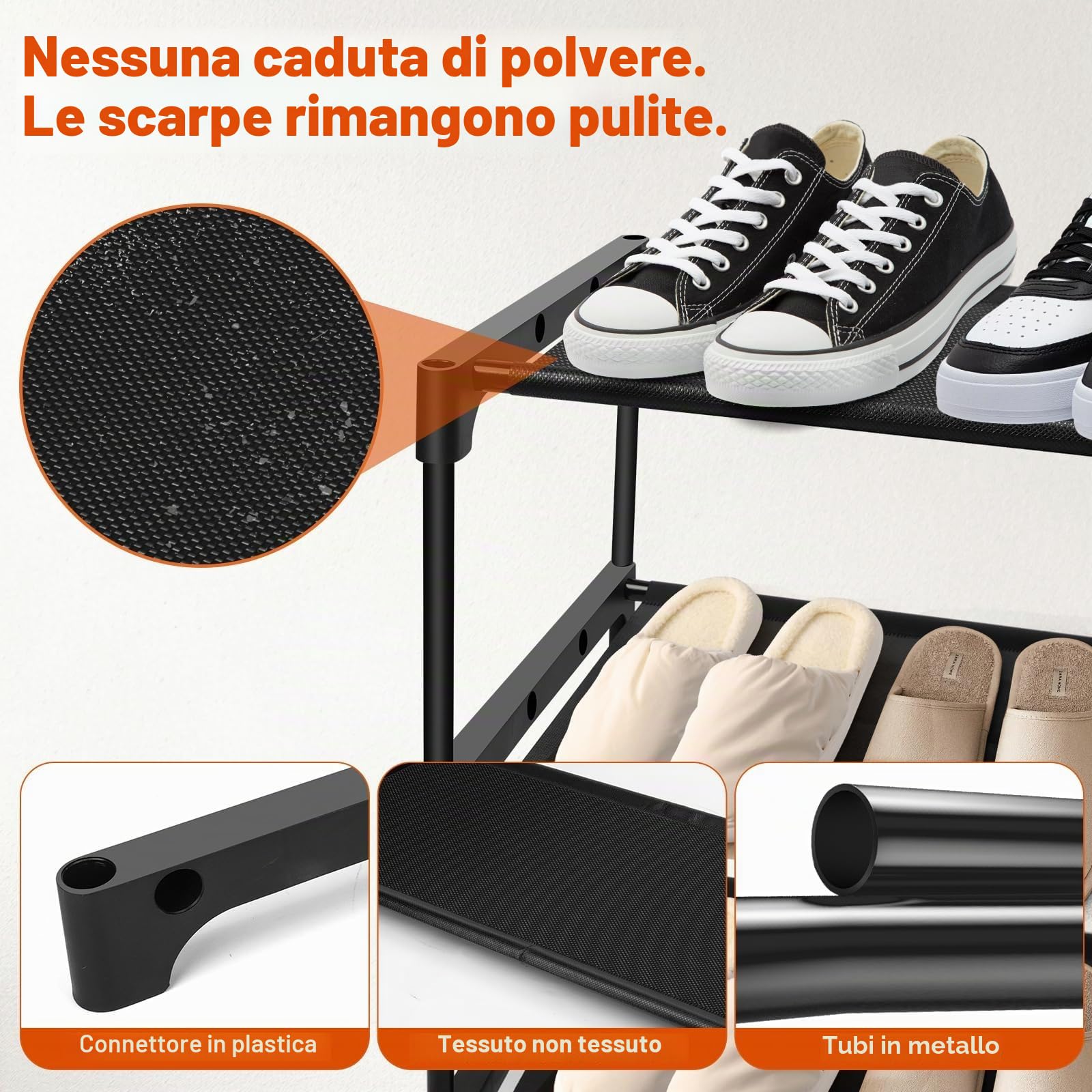 Scarpiera a 3 Ripiani, Impilabile Scaffale Portascarpe Organizzatore in Metallo per 9 Paia di Scarpe per Soggiorno, Corridoio, Camera da Letto (60 x 30 x 36 cm, Nero) (60 x 30 x 45 cm, Nero)