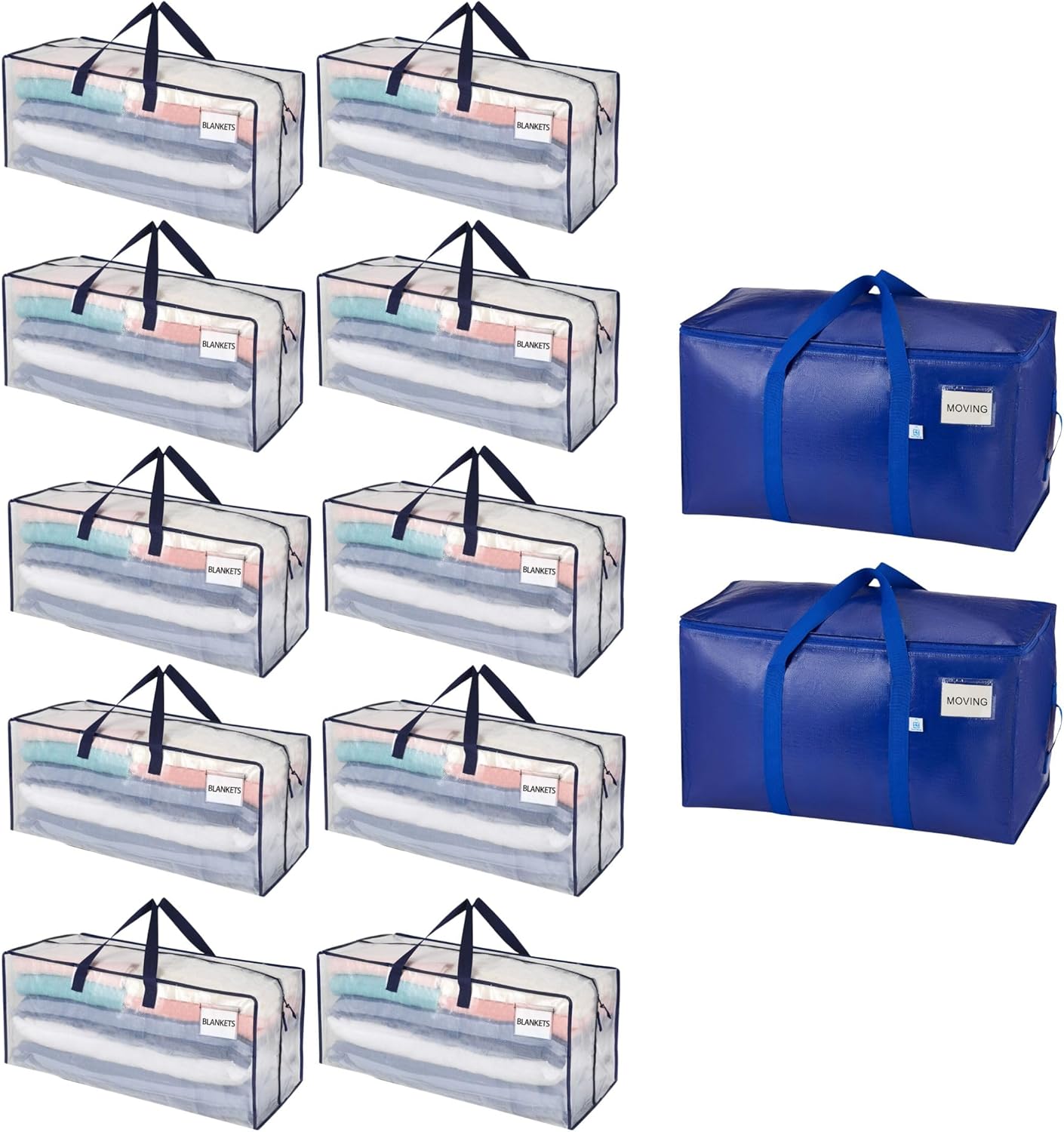 VENO 12 Pack Moving and Storage Bags (10 Pack Moving Bags with Backpack Straps + 2 Upgraded Wide Open Storage Bags)