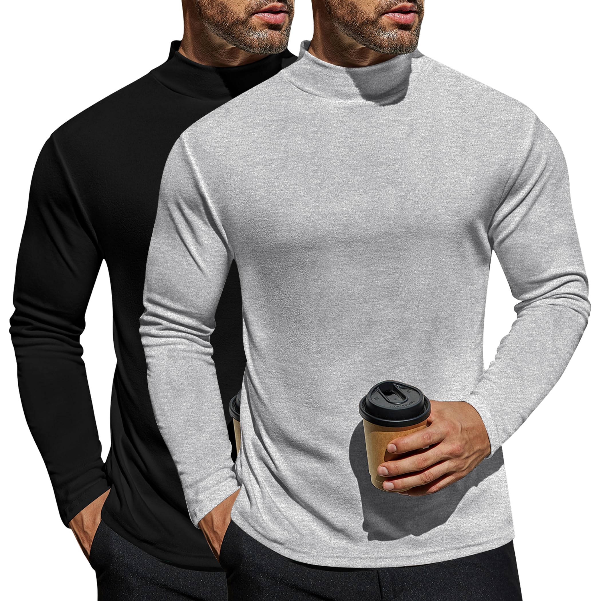 Ekouaer 2Pack Herren Langarmshirt Thermounterwäsche Thermo Oberteil Longsleeve Thermoshirt Warm mit Innenfleece S-3XL