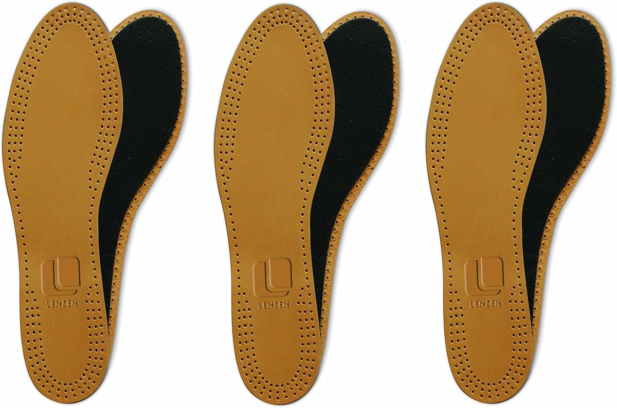 3 par läderinnersulor med aktivt kol – skoinlägg mot svettfötter, halkfria och antibakteriella, lädersulor för skor, BRUN, 43