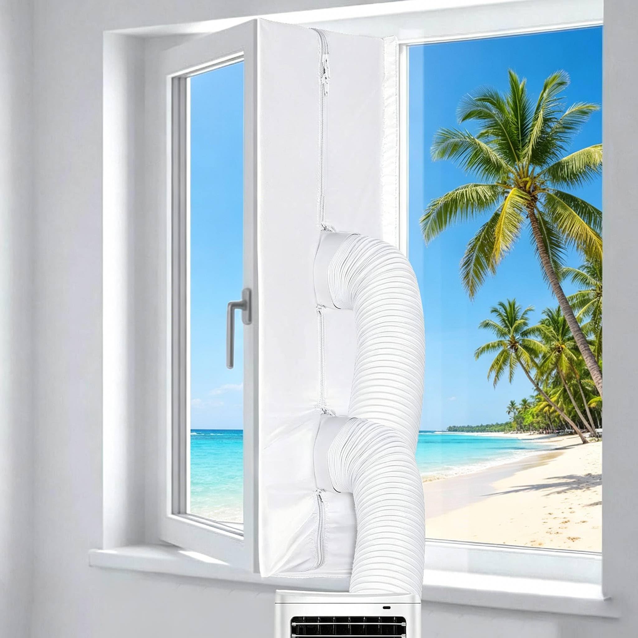 AC Window Seal,400cm/158Inch Portable Universal Window Kit for Mobile Air Conditioner Unit and Tumble Dryer,Hot Air Stop Air Exchange Guards with Zip and Adhesive Fastener