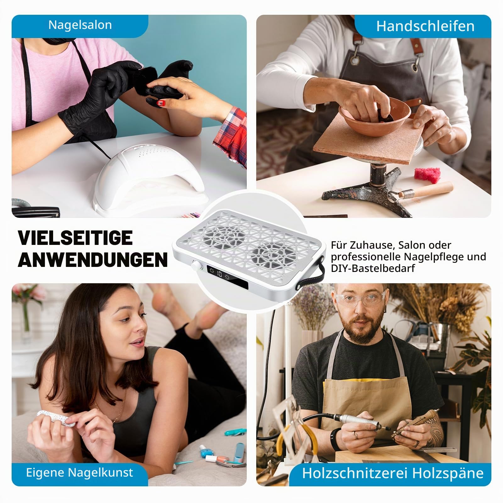 EBANKU Professioneller Nagelstaubsauger, Tragbarer 1600 PA Staubsauger, | 10 Geschwindigkeiten, Einweg-Filter (30 Stück), Leichter Nagelstaubsauger für Nagelstudio, Salon, Nageldesign & Maniküre