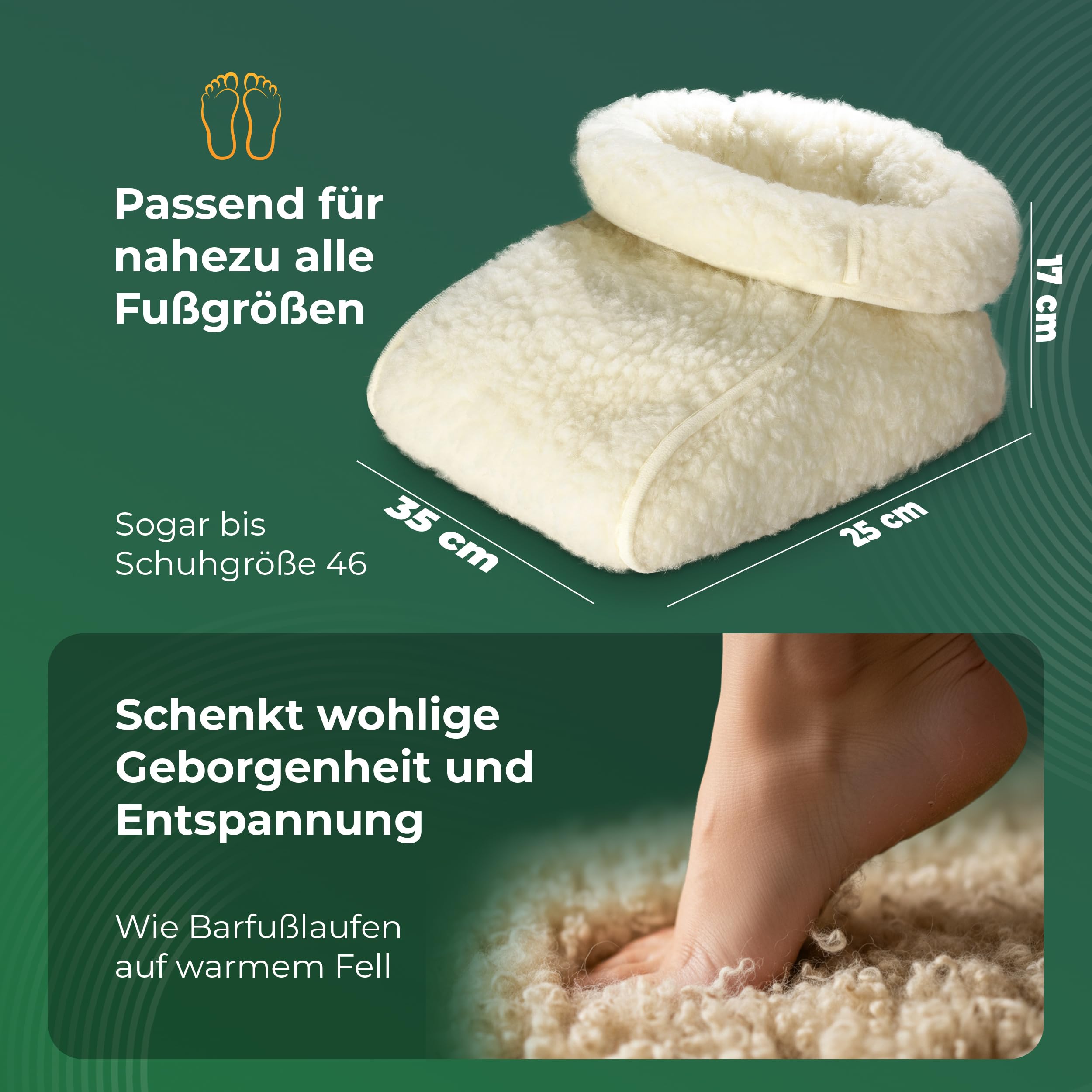 Novaliv Schurwoll-Wärmeset – Schurwoll-Fußsack & Handwärmer-Muff – Fußwärmer und Handwärmer ohne Strom aus 100% Schafwolle gegen kalte Füße und Hände auf Sofa, Couch