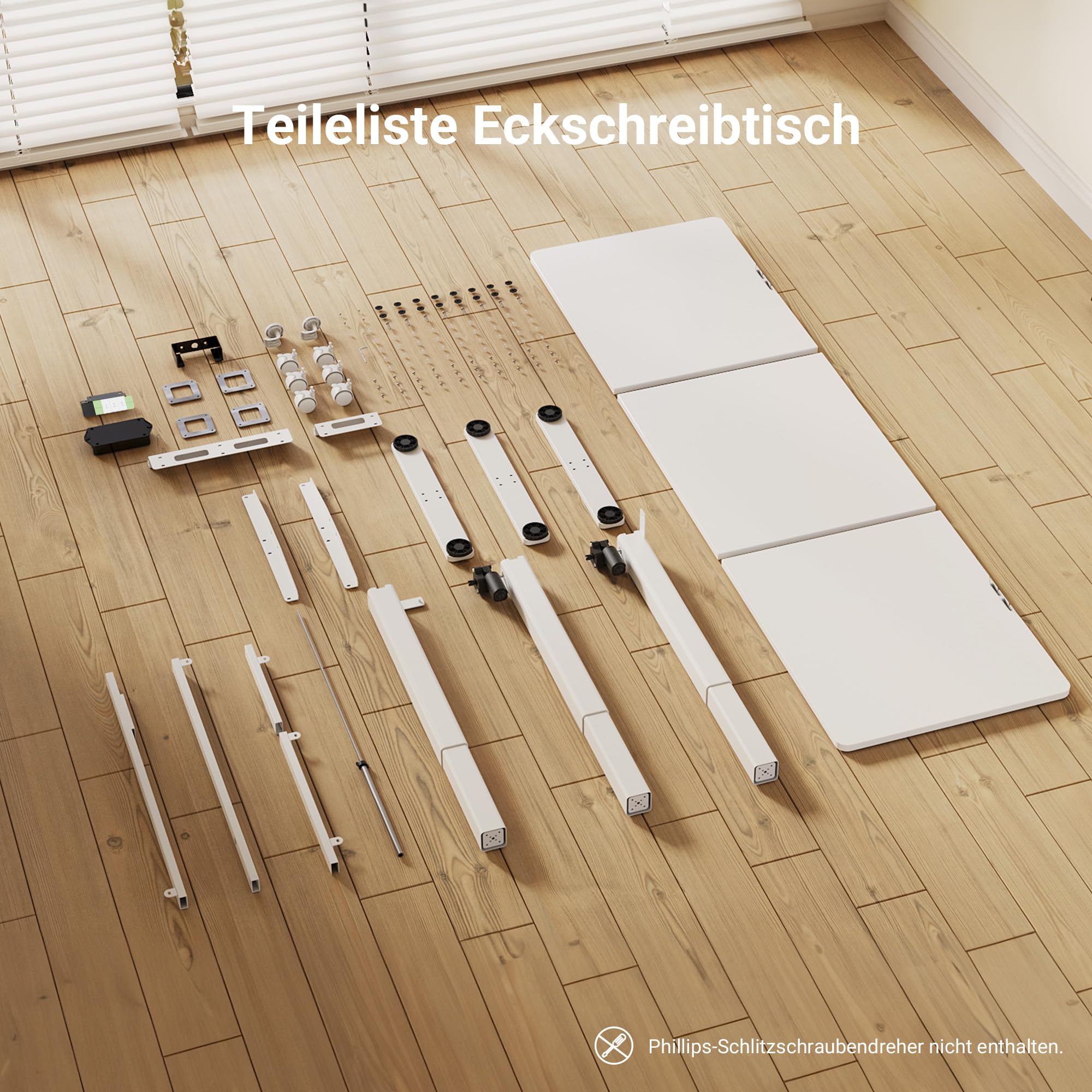 Claiks Eckschreibtisch Höhenverstellbar 160x140cm mit Dual-Motor, L Form Höhenverstellbarer Schreibtisch auf Rollen, L-förmiger Schreibtisch Weiß