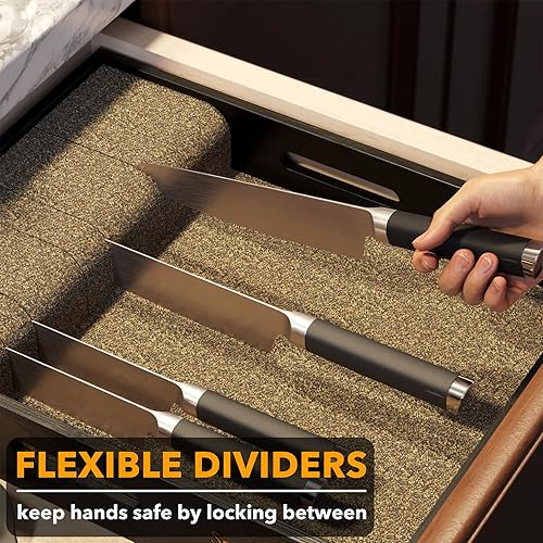 Miniatura 2 de SpaceAid Organizador grande de cajones de cuchillos de bambú, soporte para cuchillos de carne de cocina, bloque organizador para cajones en