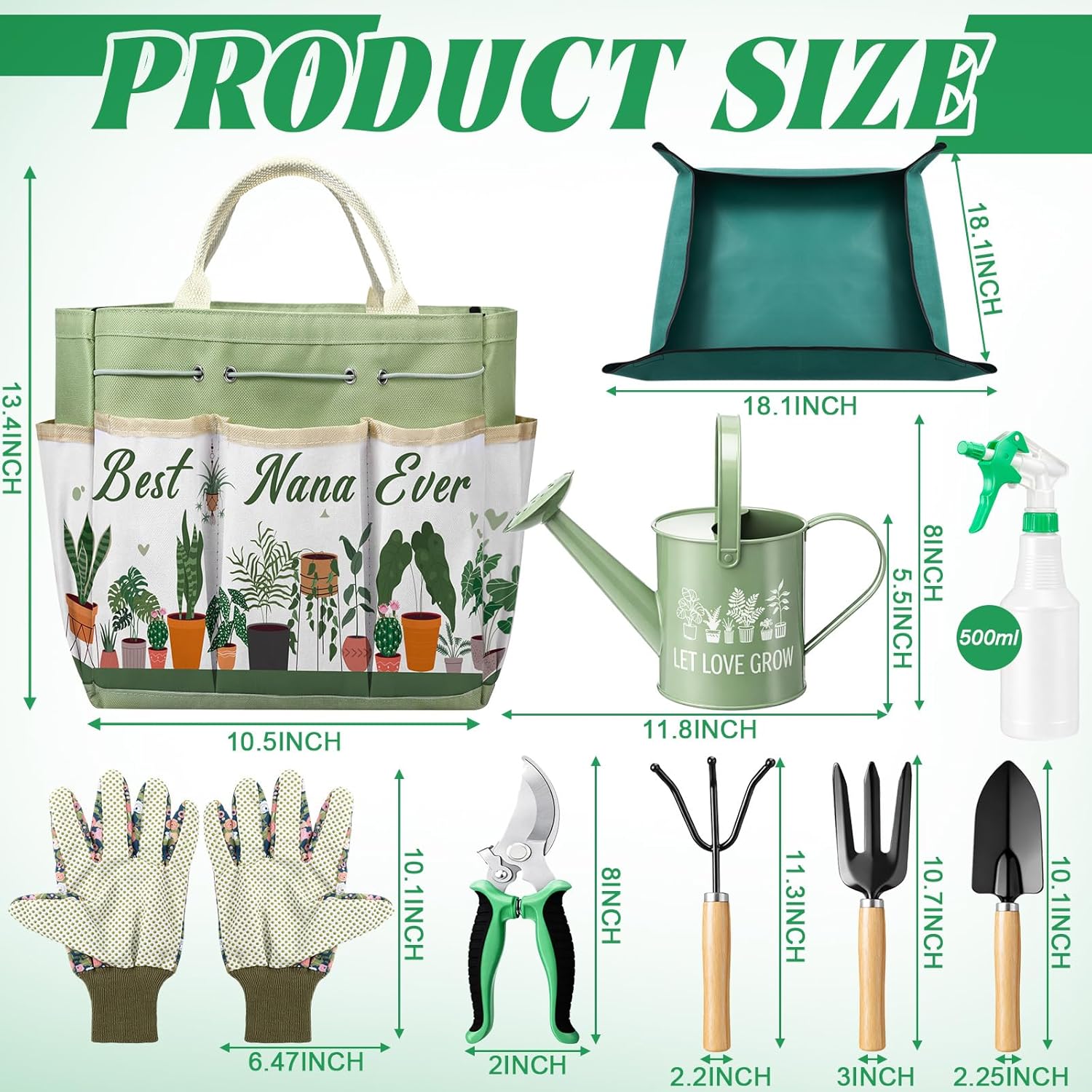 Reginary 11 Pcs Nana Gardening Gifts Grandma Garden Tools Tote Set Include Garden Tool Watering Can Trigger Sprayer Soil Mat Apron Tumbler Pruning Shears Glove for Women Plant Enthusiast Present