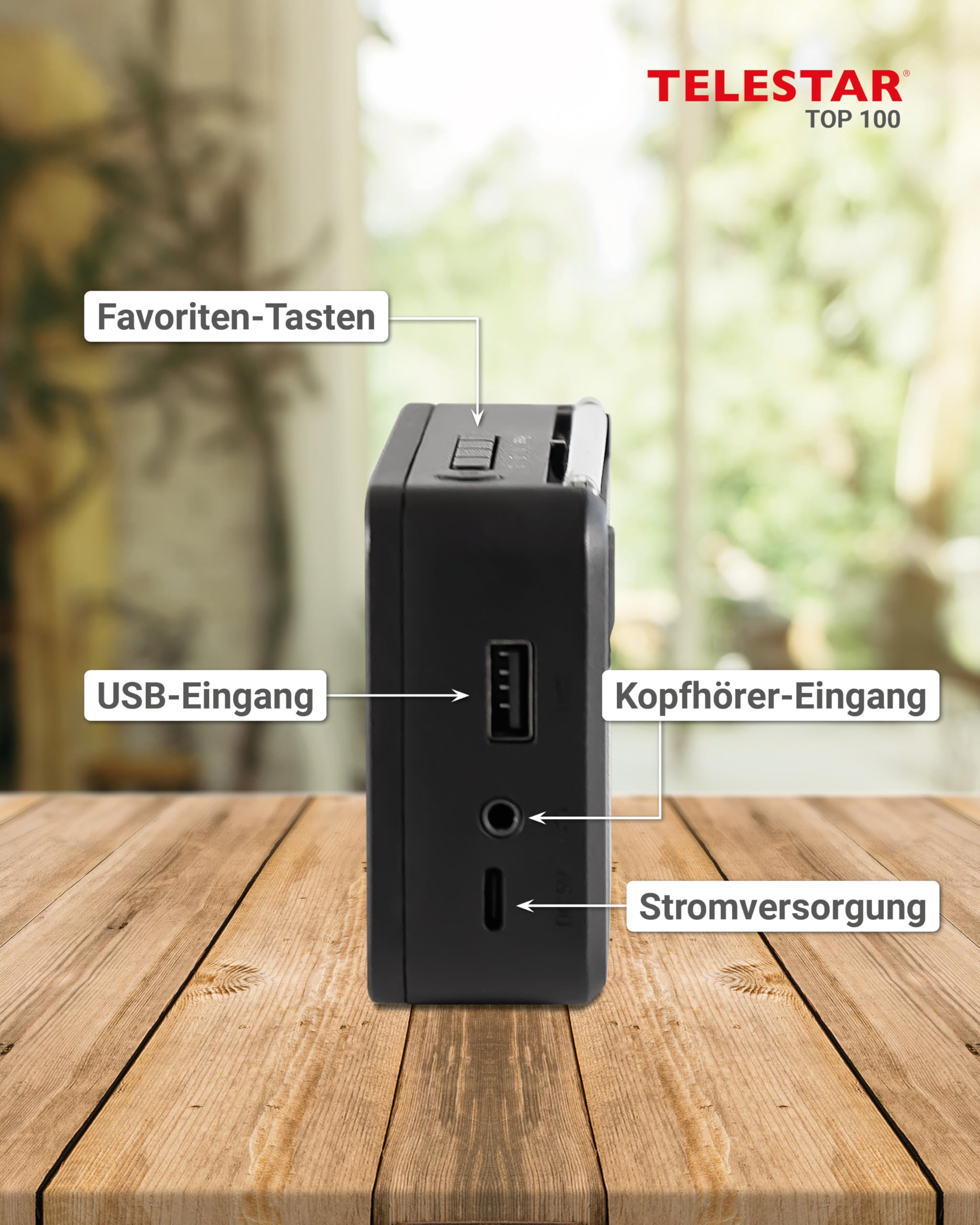 TELESTAR TOP 100 – Mobiles DAB+/UKW Radio mit Akku – Schwarz | Austauschbare Batterie, bis zu 15 Std. Spielzeit, kurze Ladezeit, Bluetooth Audio-Streaming, USB-Mediaplayer