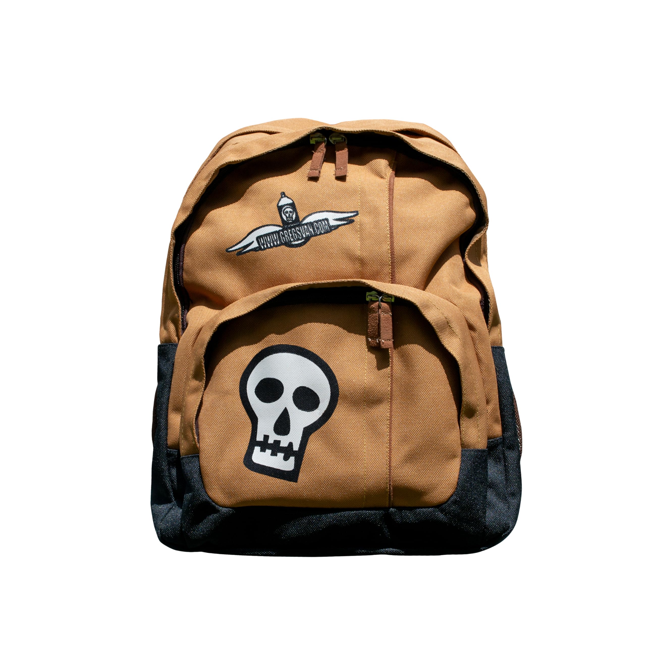 Greg's Van Retro Punk-Style Canvas Backpack (Brown Duck w/Skull Decal)