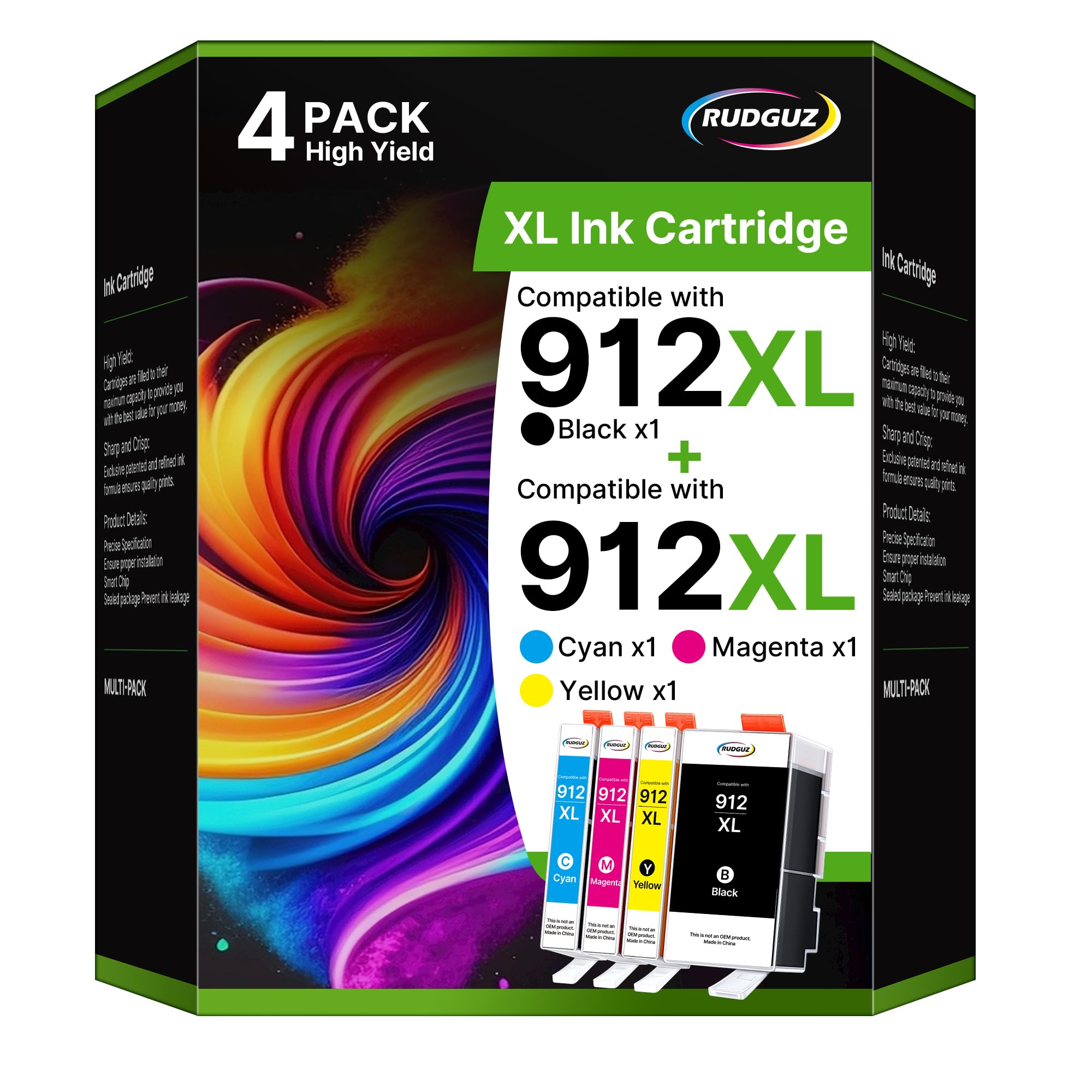 912 Druckerpatronen 912 XL Kompatible für HP 912 Druckerpatronen 912XL Multipack für HP OfficeJet Pro 8022 Patronen 8020 8023 8024 8025 OfficeJet 8010 8012 8014 (Schwarz Cyan Magenta Gelb, 4er-Pack)