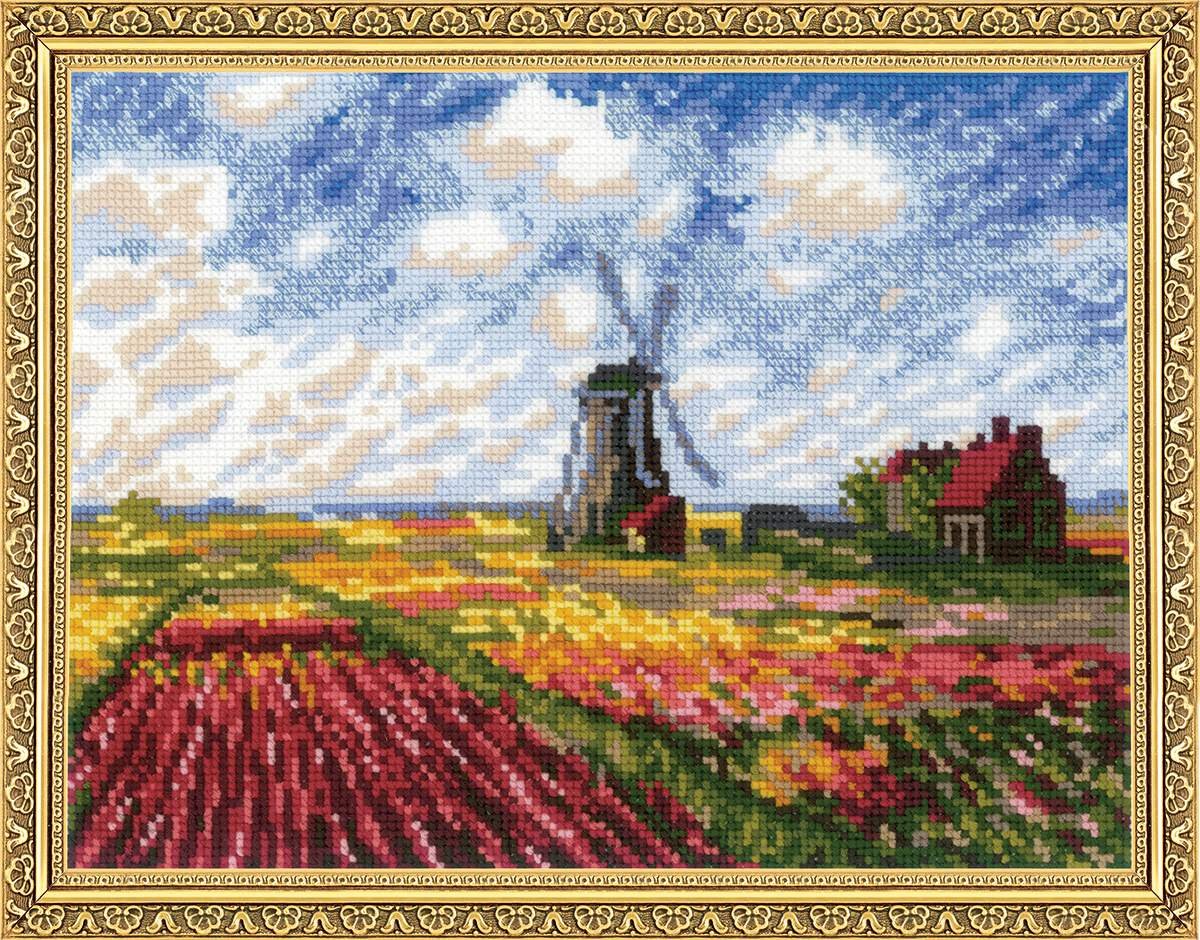 RIOLIS - Tulip Fields After C. Monet's Painting 1643, Cross Stitch Kits 12,99" x 9,84", Cross Stitch Kits for Beginners & Advanced, Crossstitching Kit