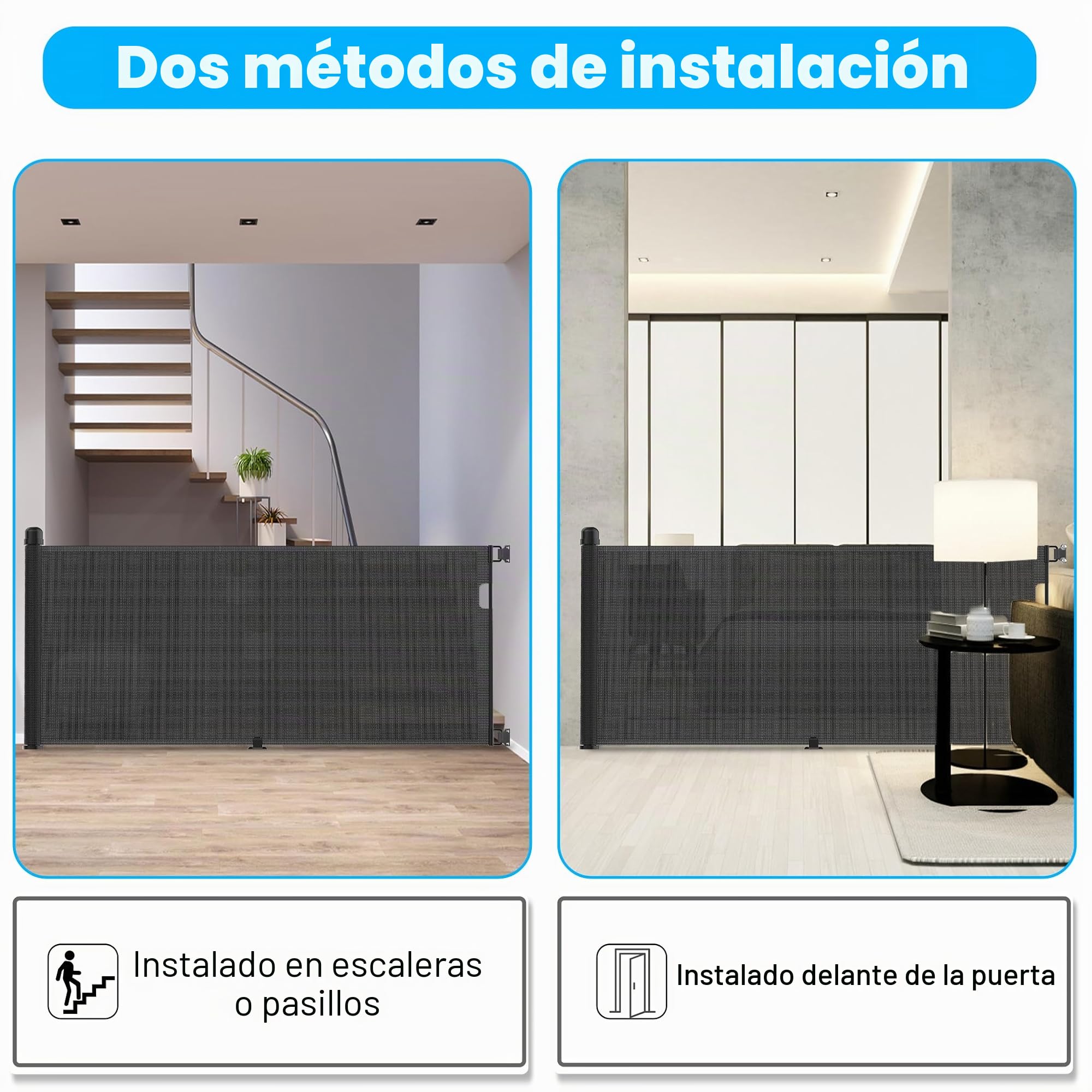 YRHome - Barrera de protección extensible de 0 a 300 cm, para bebé y mascotas, para escaleras, puertas, interior y exterior, color negro