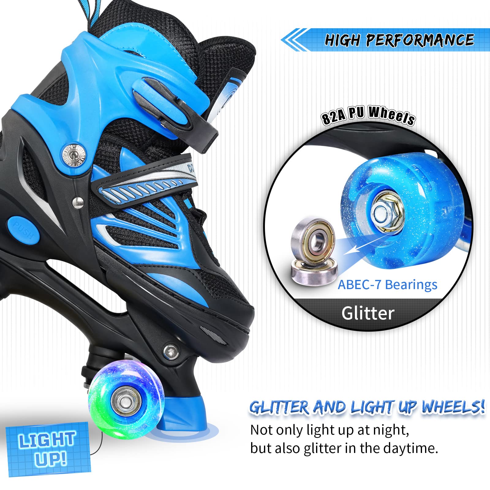 Wheelkids Dikashi Boys Roller Skates for Toddlers Age 35 with Light Up