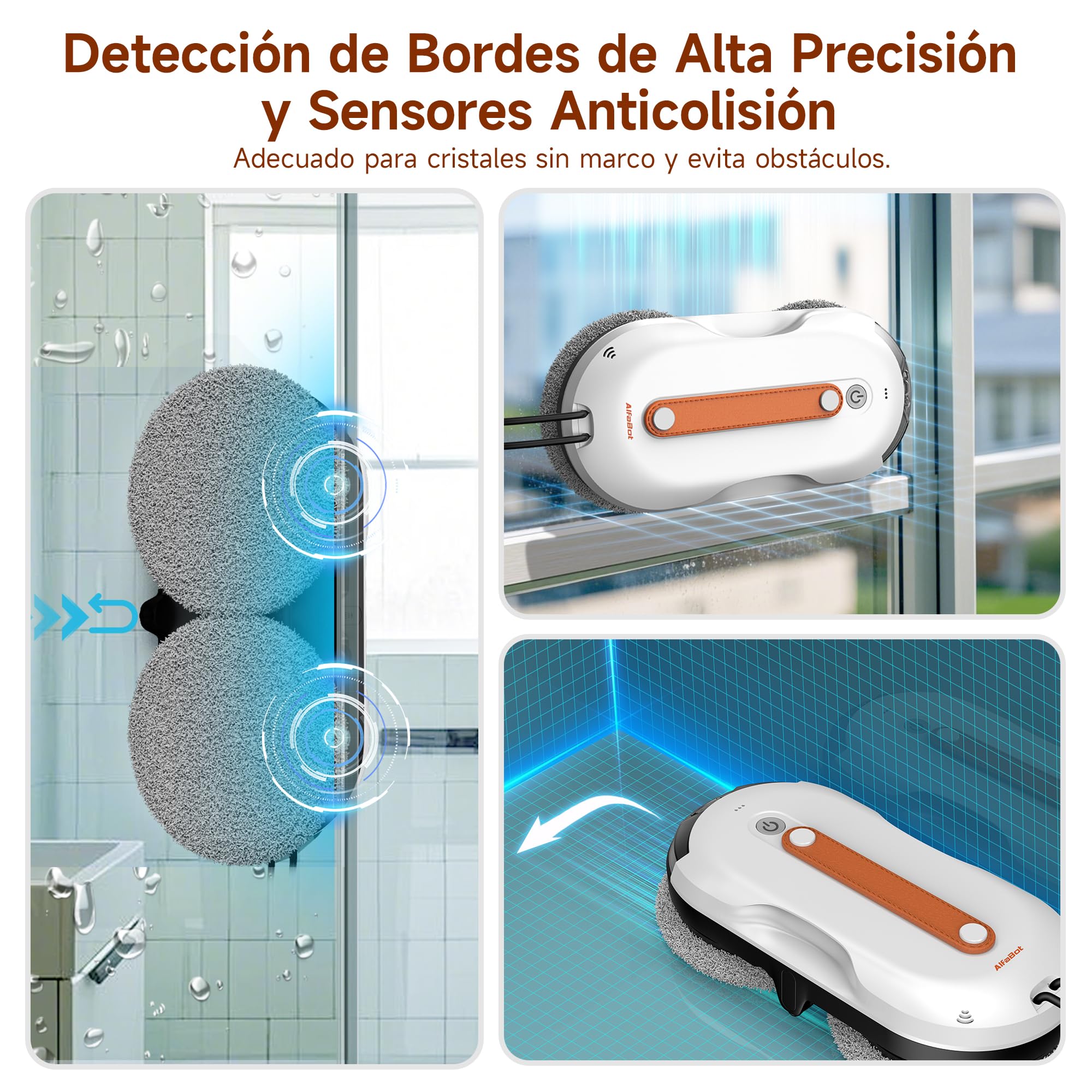 AlfaBot X7 Pro – Robot Limpiaventanas Inteligente - Limpieza sin Rayas para Cristales, Azulejos y Superficies Lisas • Rociado Bilateral • Tanque de Agua Grande