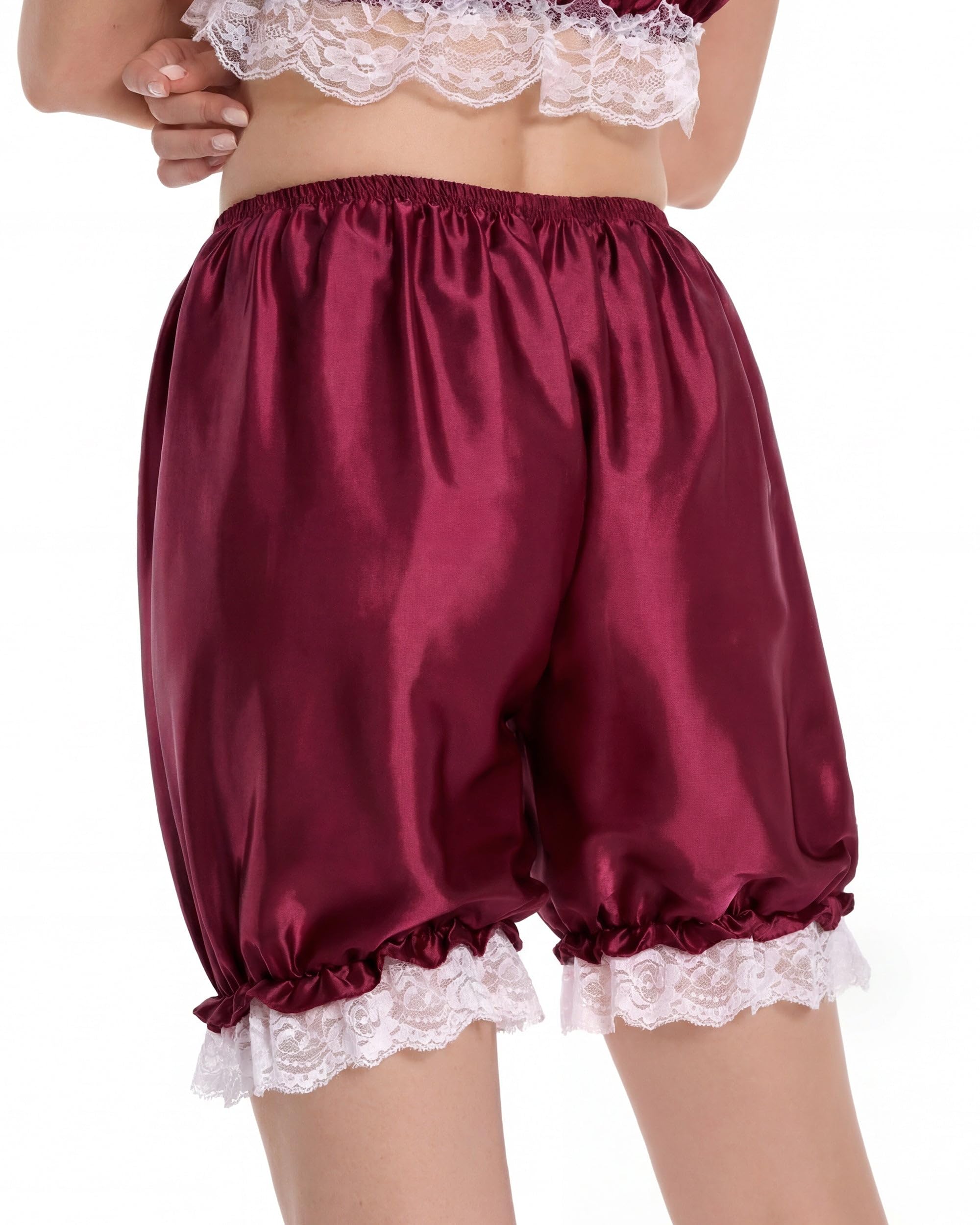 Satini Plisowane Sznurówka Delikatne Z falbanami Wiktoriańskie Lolita Bloomerki Spodenki Jedwabisty Satyna Spodnie typu Pumpkin