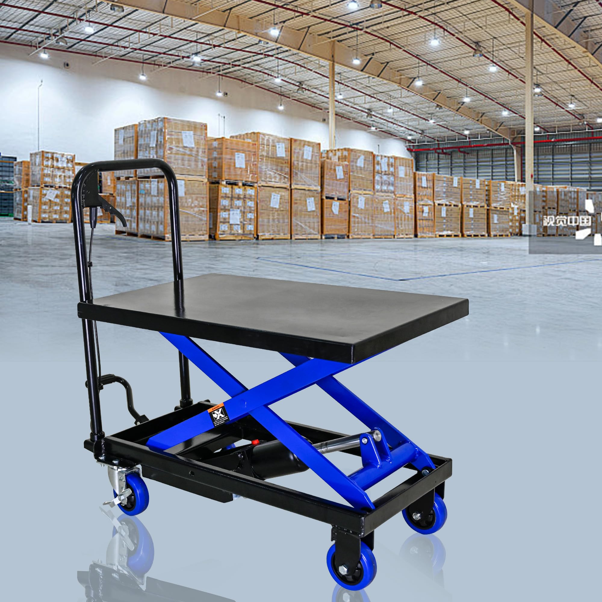 Hydraulic Lift Trolley, Collapsible Hydraulic Lift Table Cart with 4 Wheels for Material Handling and Transportation, 500 LBS Capacity